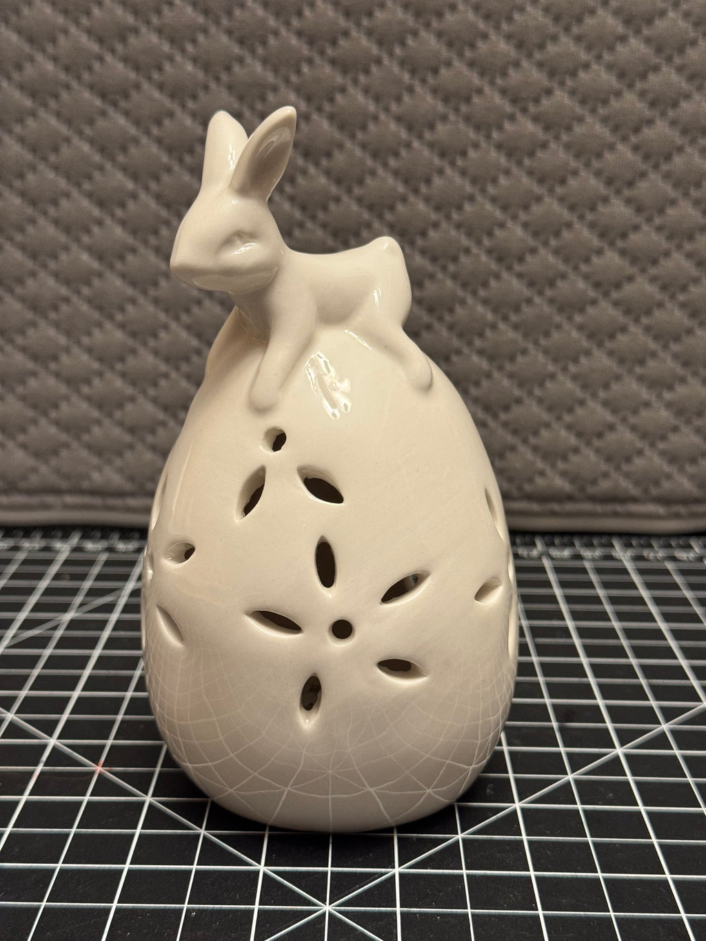Ceramic Bunny Egg Tealight Holder White Easter Spring Cottage Decor