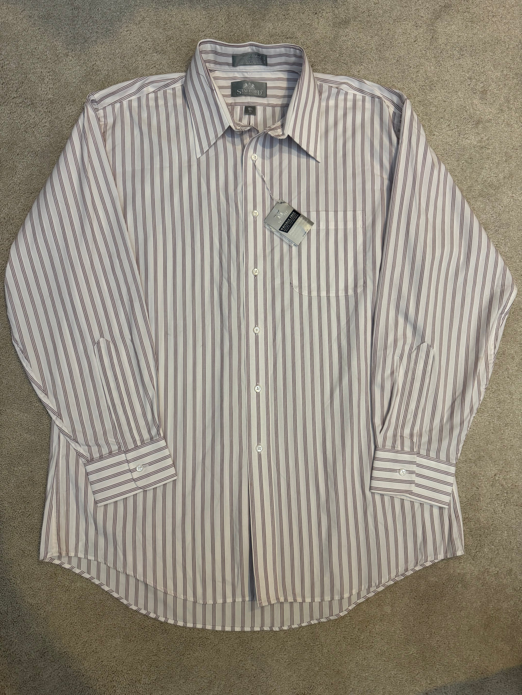 Stafford Executive 16.5 35 Cream Burgundy Stripe Dress Shirt Mens