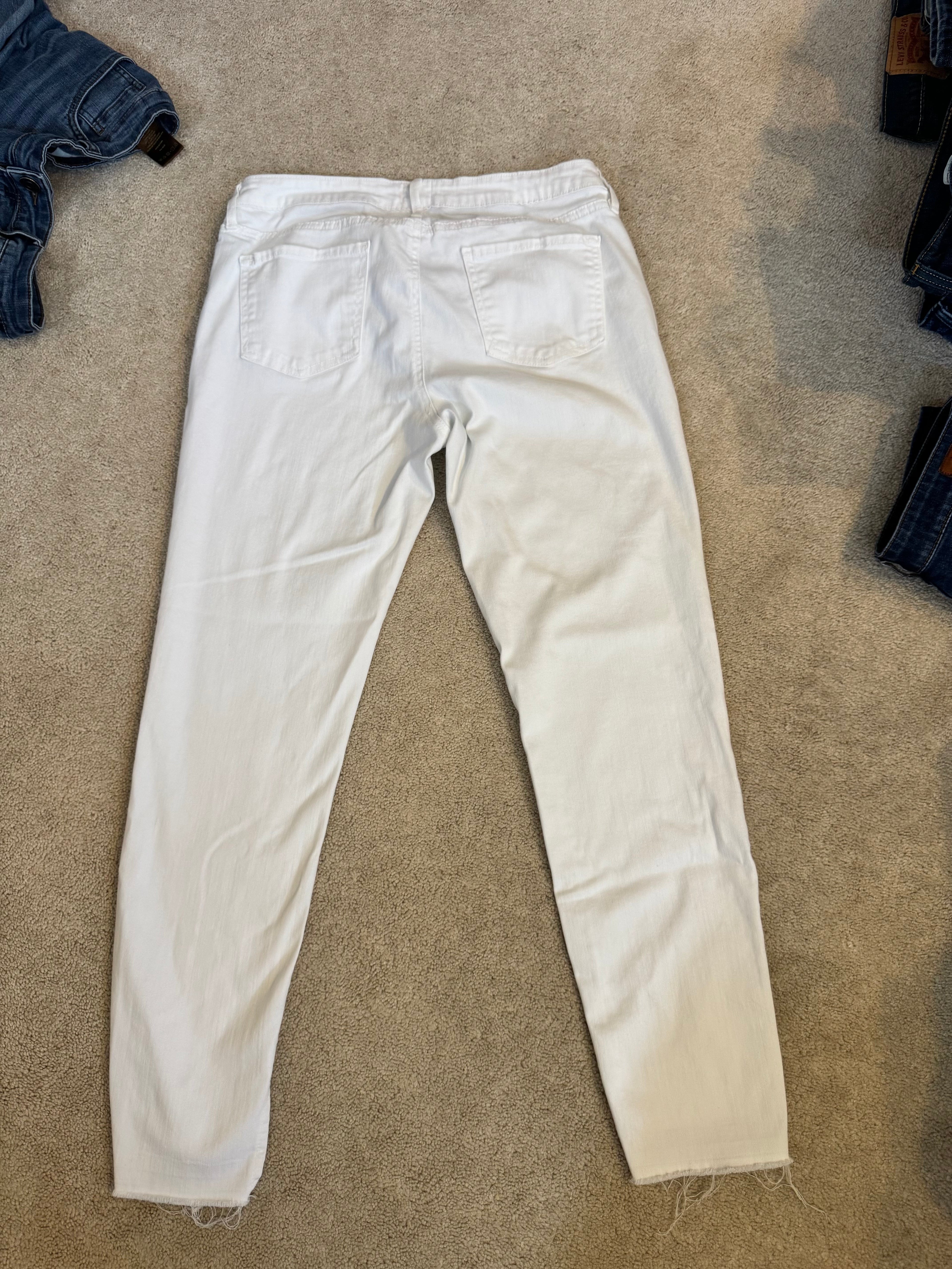 Just Black White Raw Step Hem Jeans Womens 31 Mid Rise Straight Ankle Denim USA