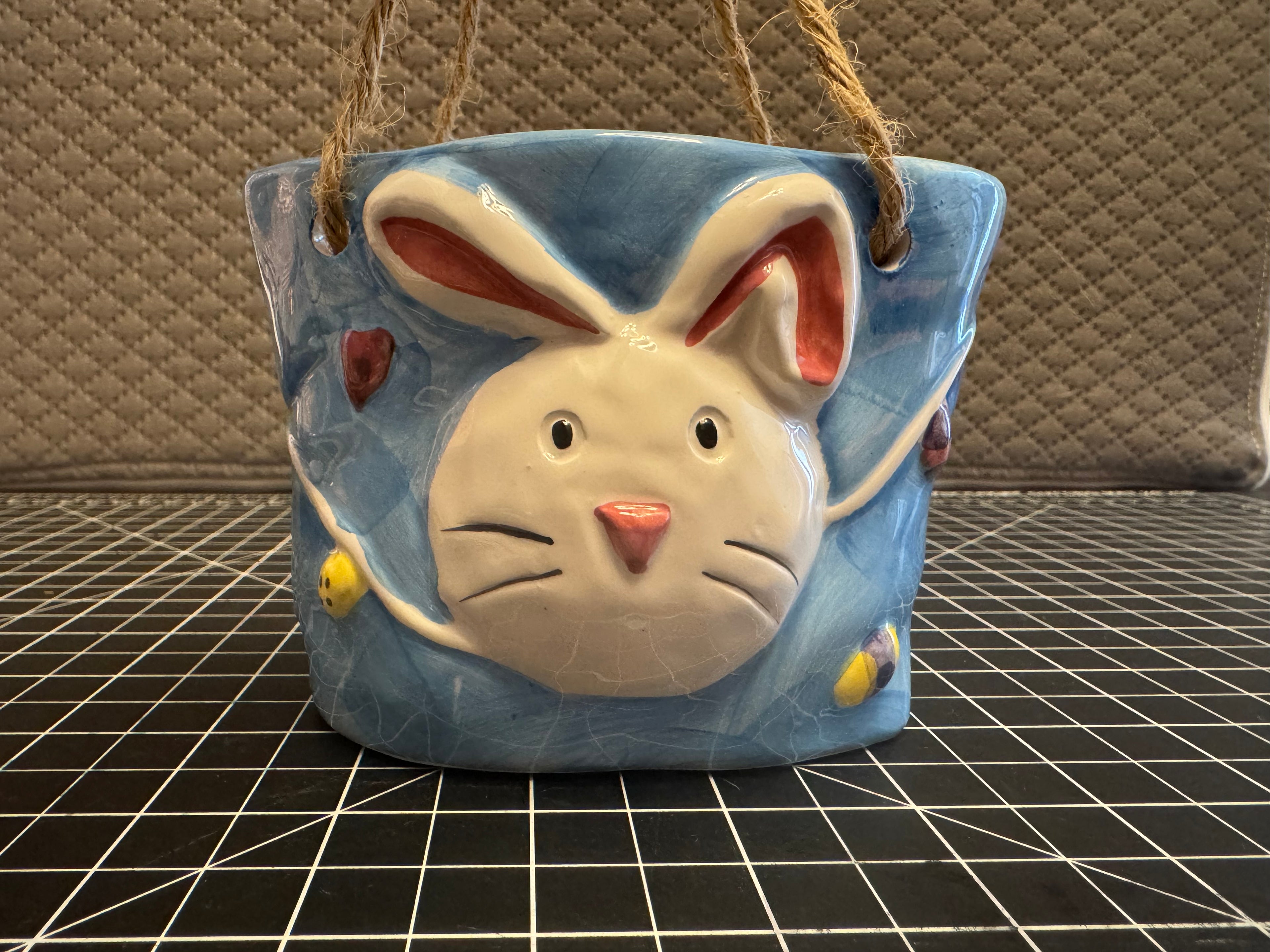 K’s Collection Bunny Wall Pocket Planter Easter Hanging Rabbit Decor Blue Ceramic