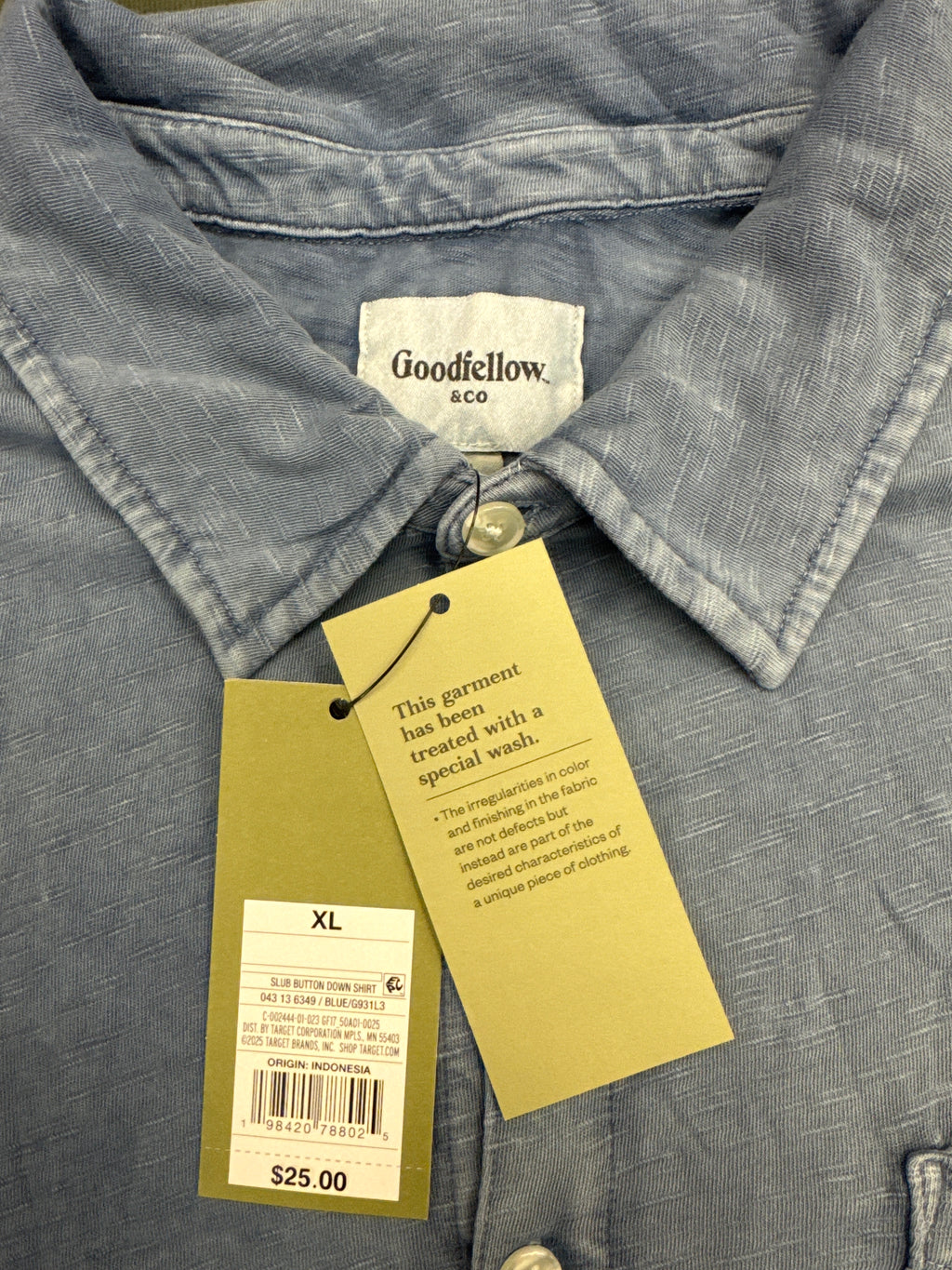 Goodfellow & Co Mens Blue Slub Button Down Shirt Short Sleeve Standard Fit Multiple Sizes NWT