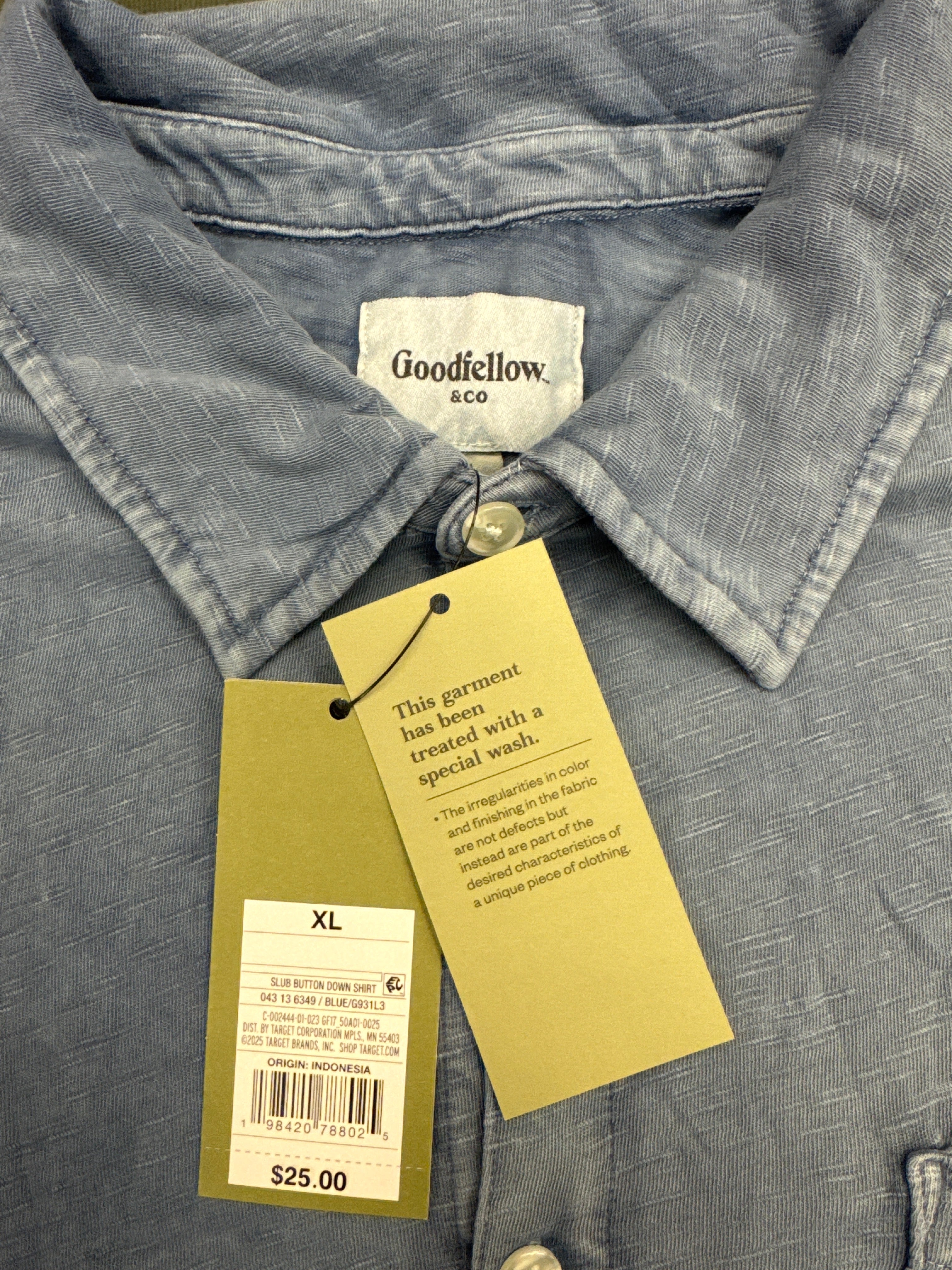 Goodfellow & Co Mens Blue Slub Button Down Shirt Short Sleeve Standard Fit Multiple Sizes NWT