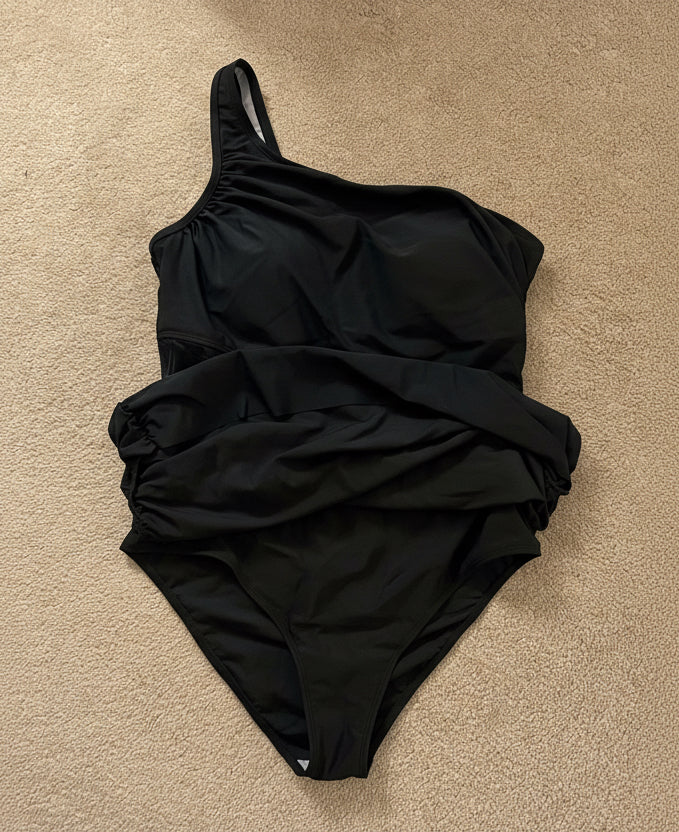 Cupshe One Shoulder One Piece Swimsuit XL Deep Teal Skirted Ruched NWT