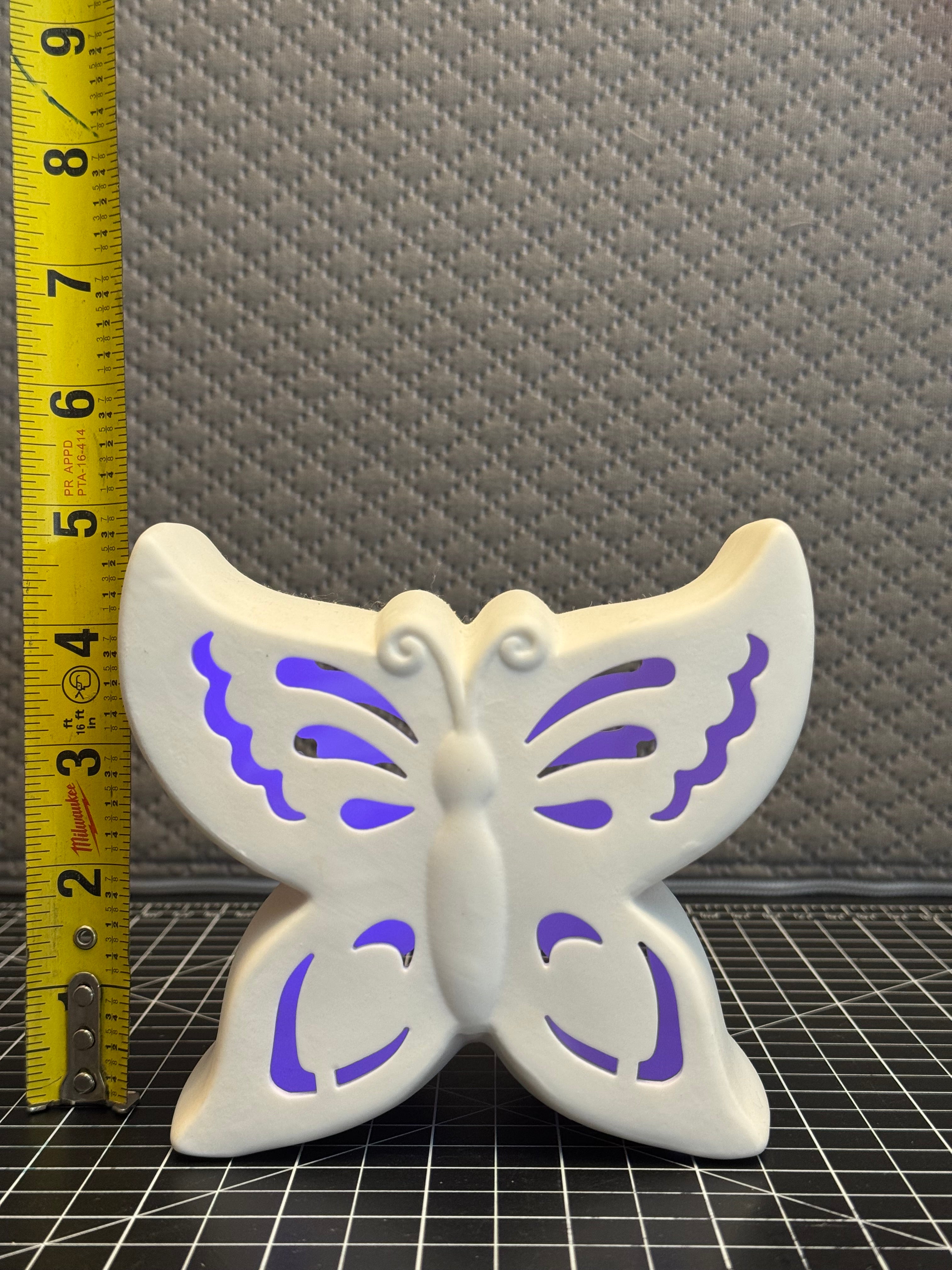 LED Butterfly Night Light White Ceramic Purple Glow Lamp Battery Operated
