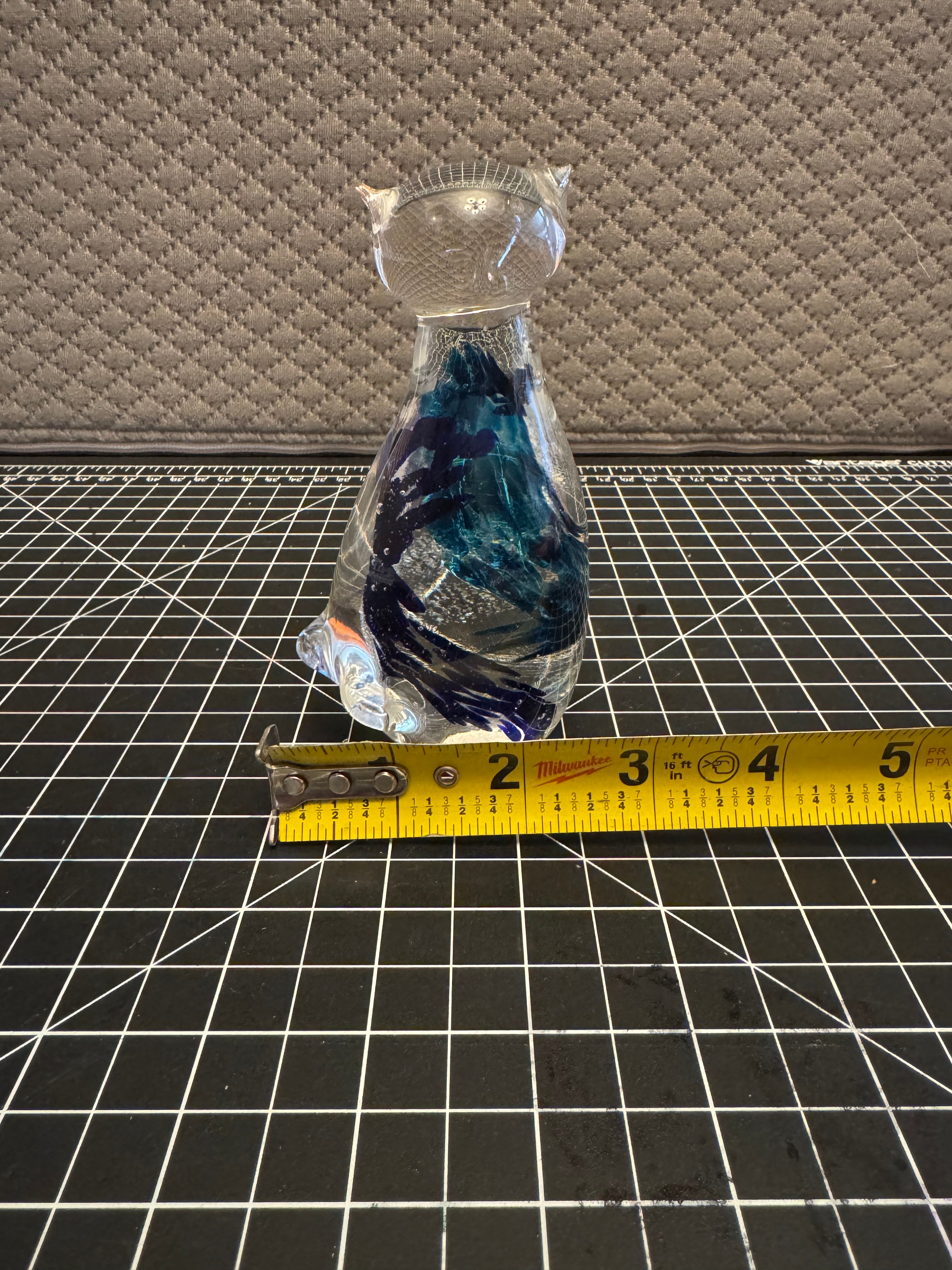 Blue Art Glass Cat Figurine Paperweight Decorative Home Decor Gift