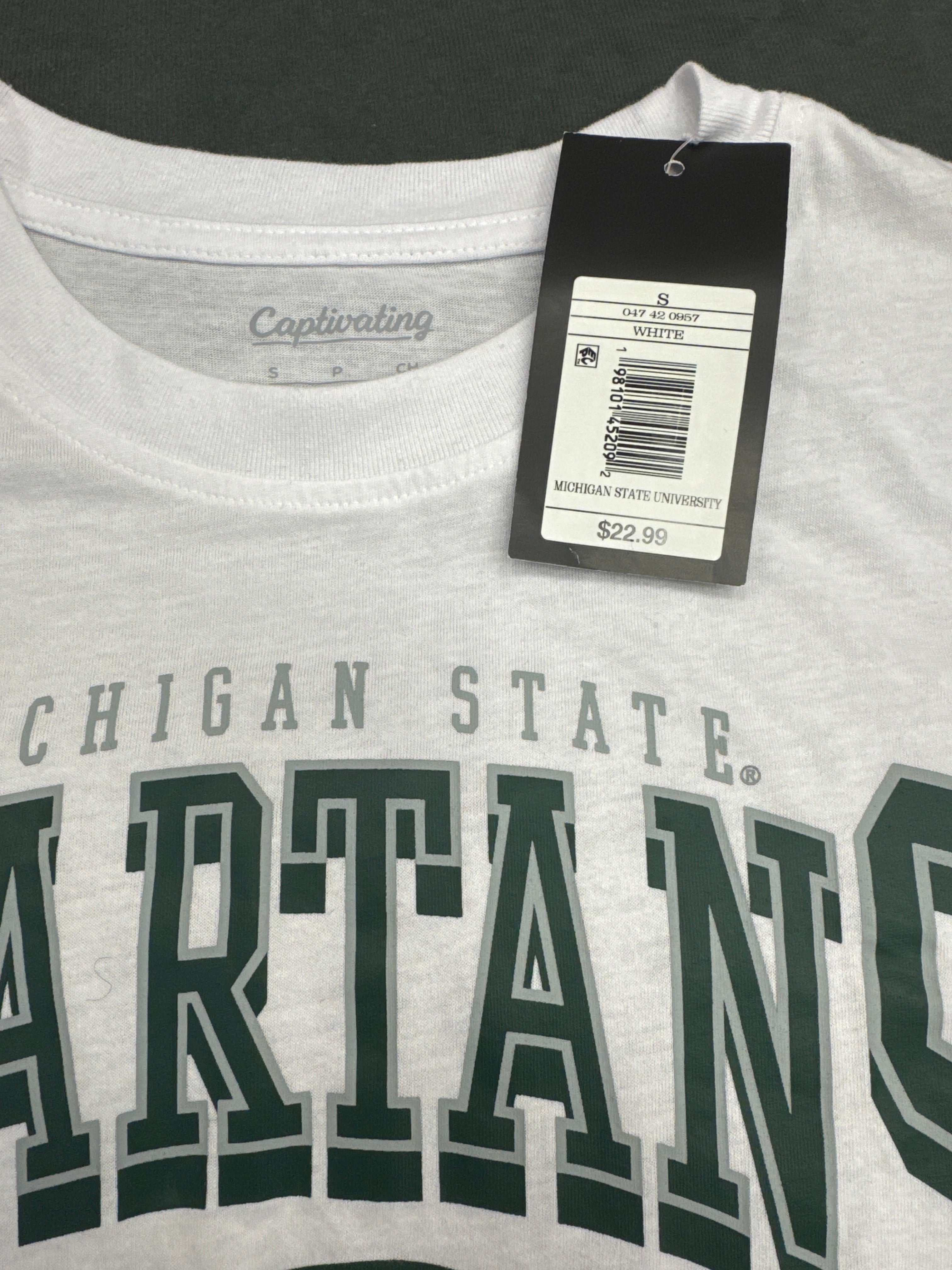 Michigan State Spartans T Shirt Mens Small NWT NCAA College Graphic White Spartans Tee