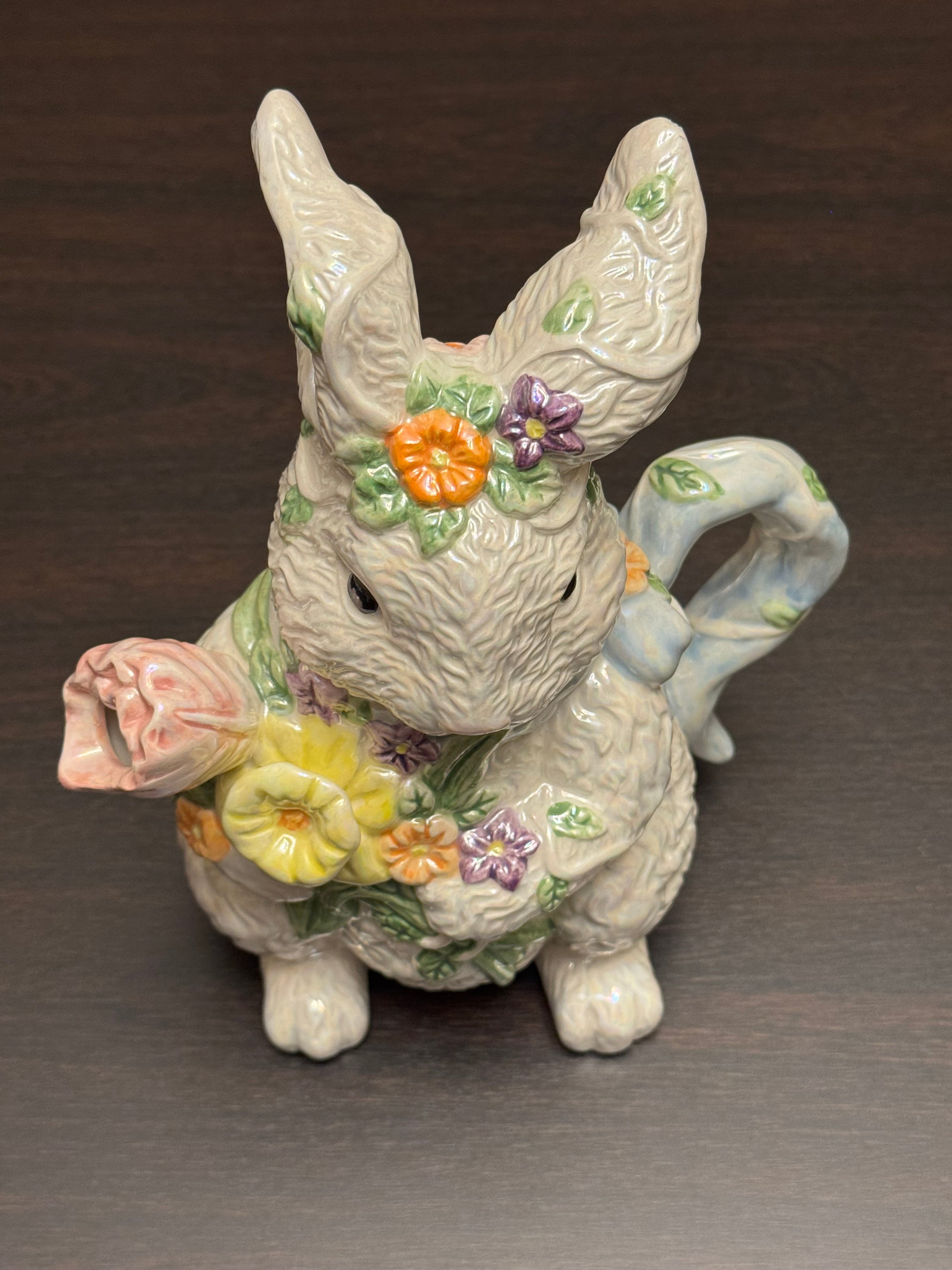 Bella Casa Ganz Bunny Pitcher Spring Easter Floral Ceramic
