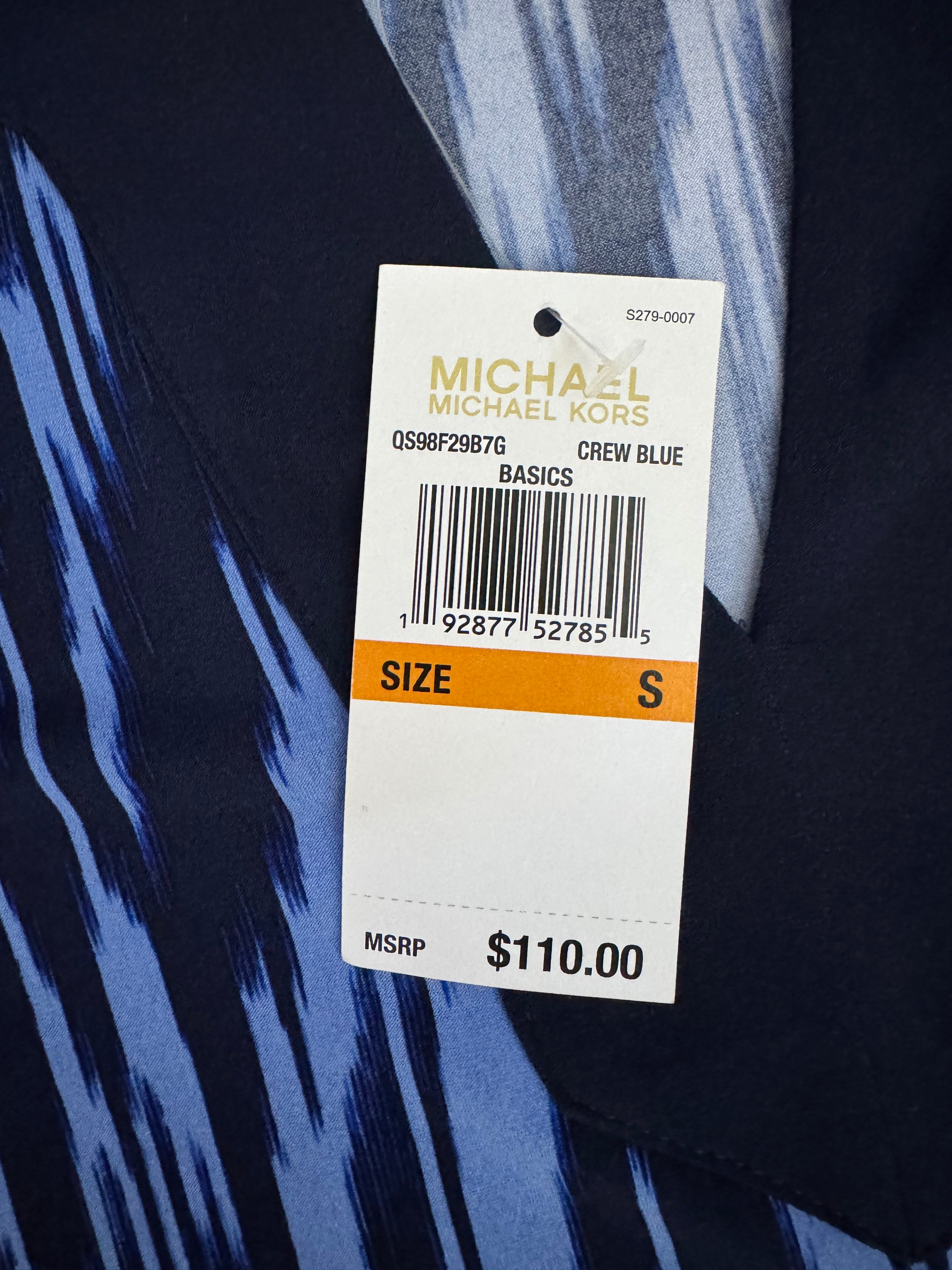 Michael Michael Kors S Blue Printed Shift Dress 3/4 Sleeve NWT
