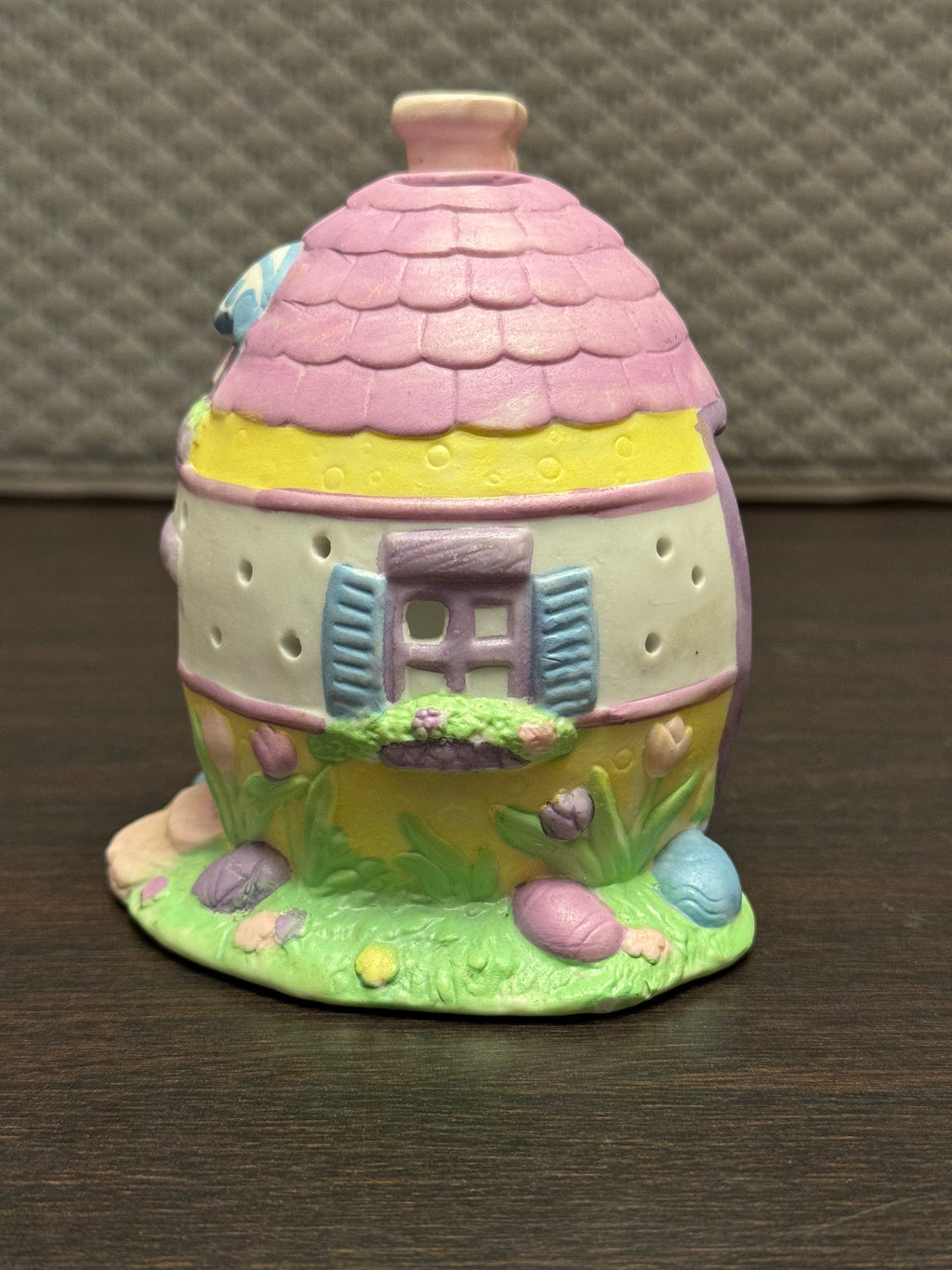 Vintage Easter Egg House Tealight Holder Pastel Cottage Fairy Garden Decor