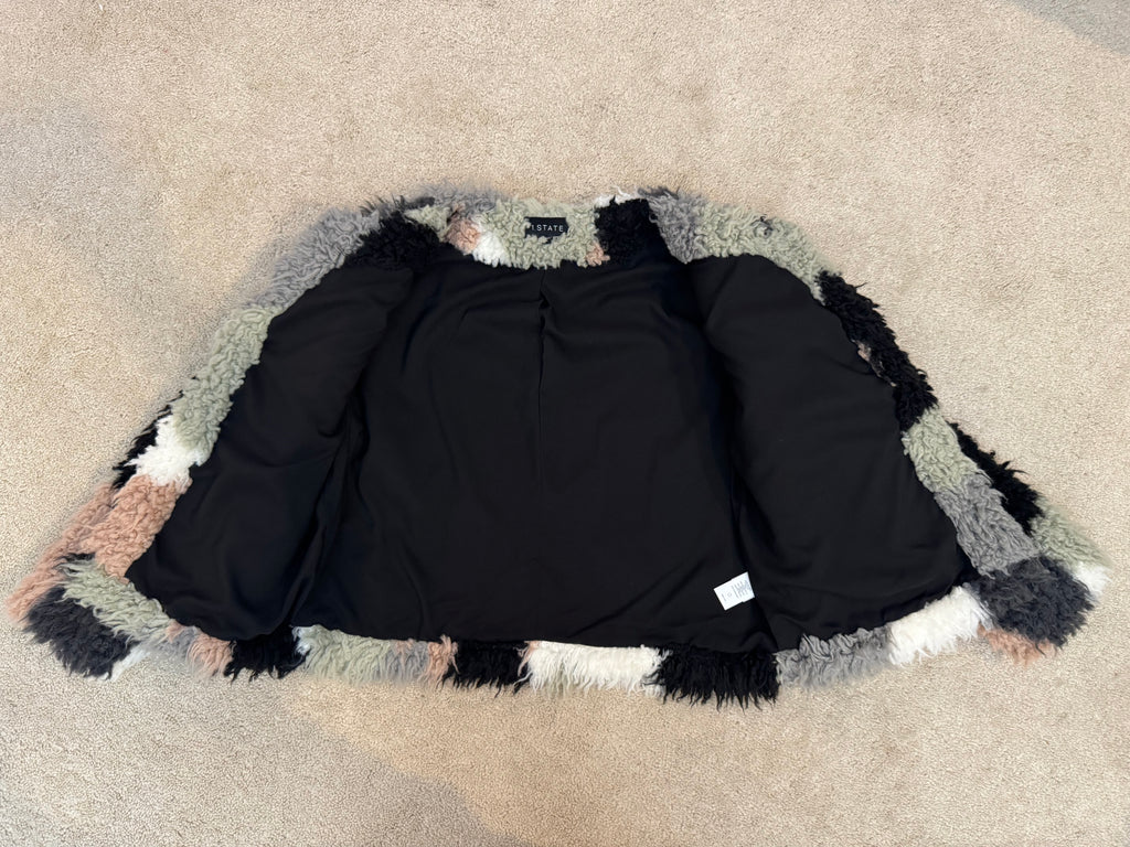1.STATE Faux Fur Jacket Small Moody Hues French Pink Multi Color NWT $199