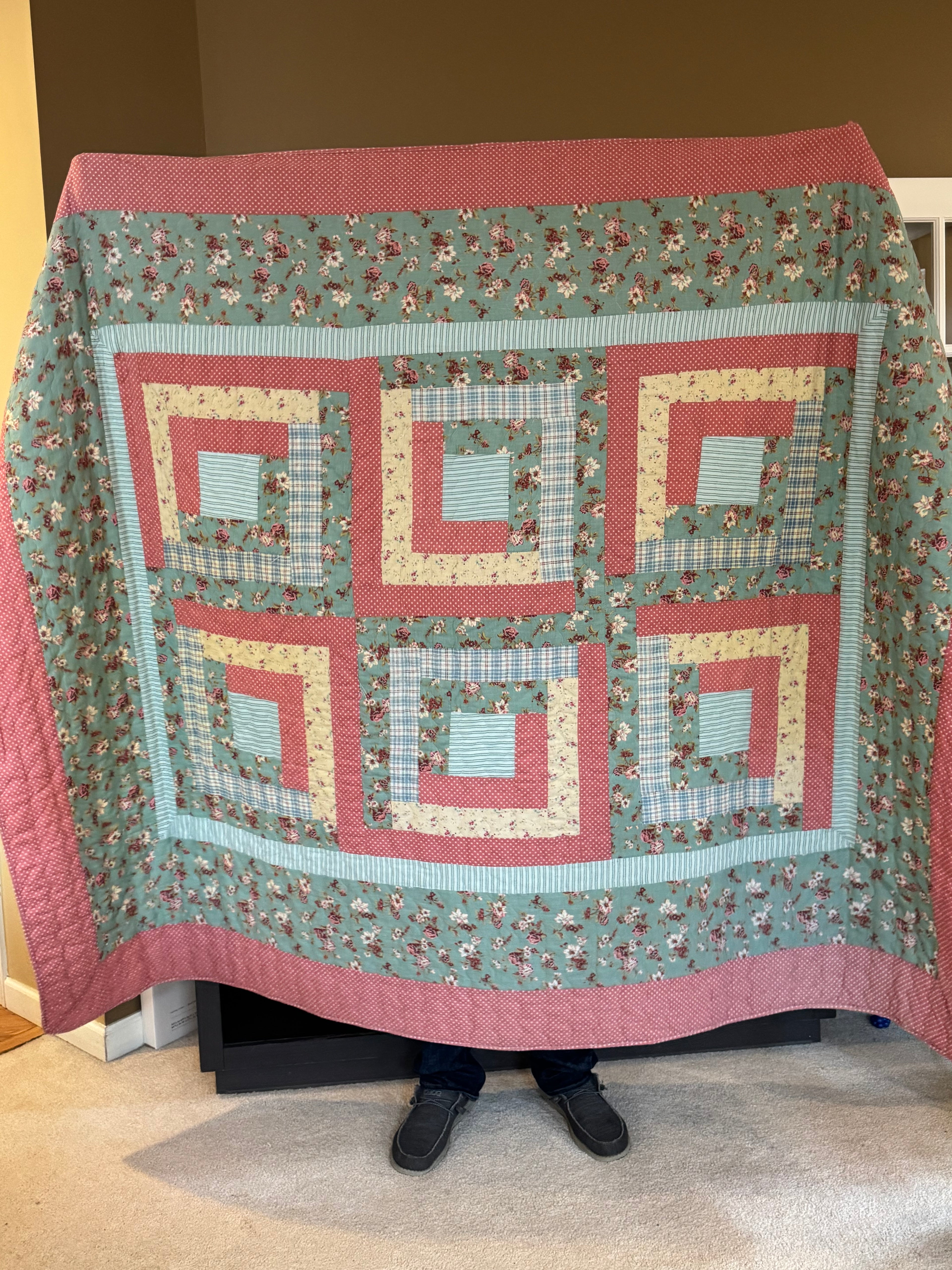 Cottagecore Patchwork Quilt Twin Handmade Style Floral Plaid w/ Sham