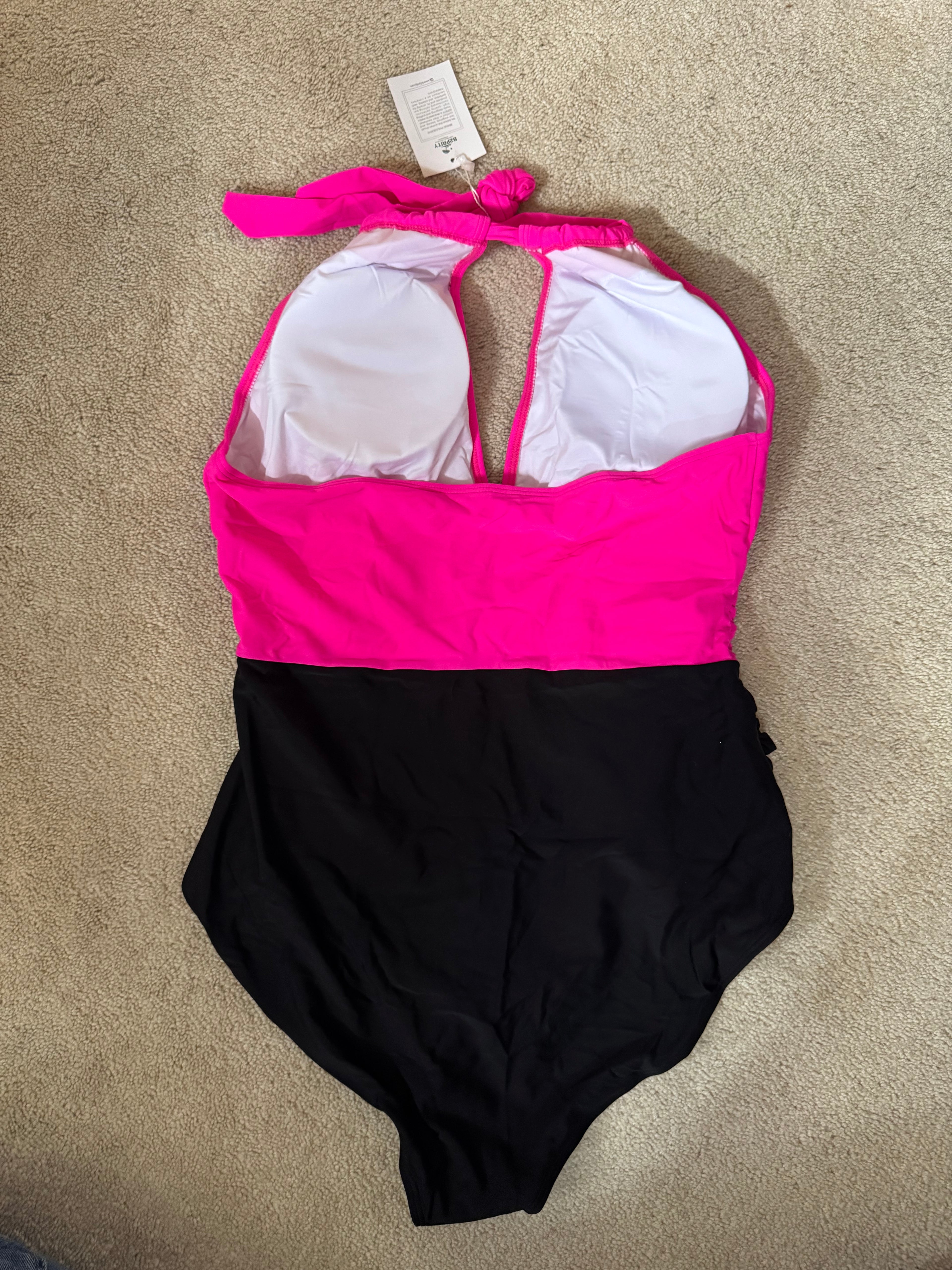 B2Prity Pink Black Halter One Piece Swimsuit XL Tummy Control
