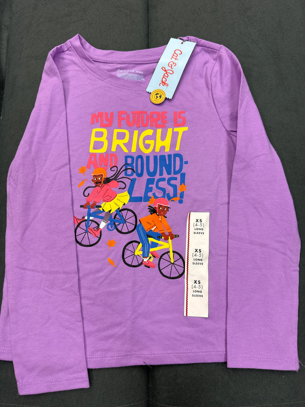 Cat & Jack Girls Purple “My Future Is Bright and Boundless” Long Sleeve Shirt XS 4-5 NWT