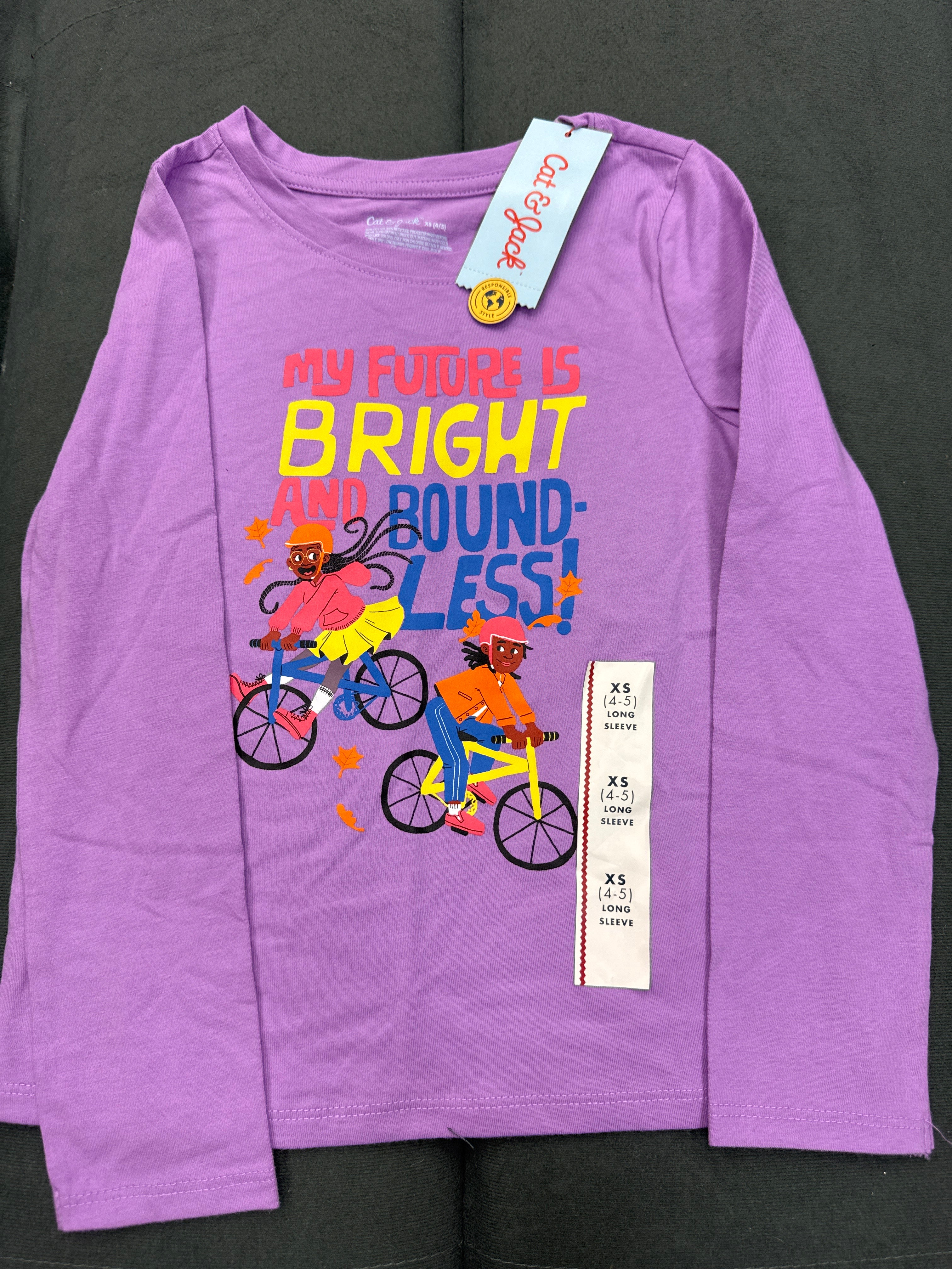 Cat & Jack Girls Purple “My Future Is Bright and Boundless” Long Sleeve Shirt XS 4-5 NWT
