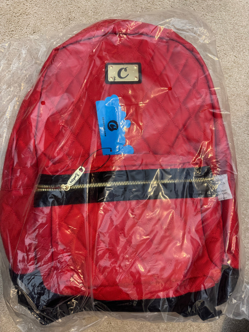 Cookies SF Pro Backpack Red Quilted Laptop School Bag Black Trim Gold Zipper NWT