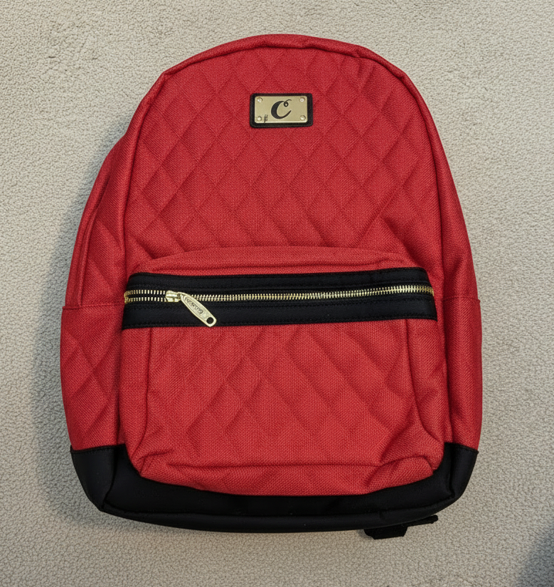 Cookies SF Pro Backpack Red Quilted Laptop School Bag Black Trim Gold Zipper NWT