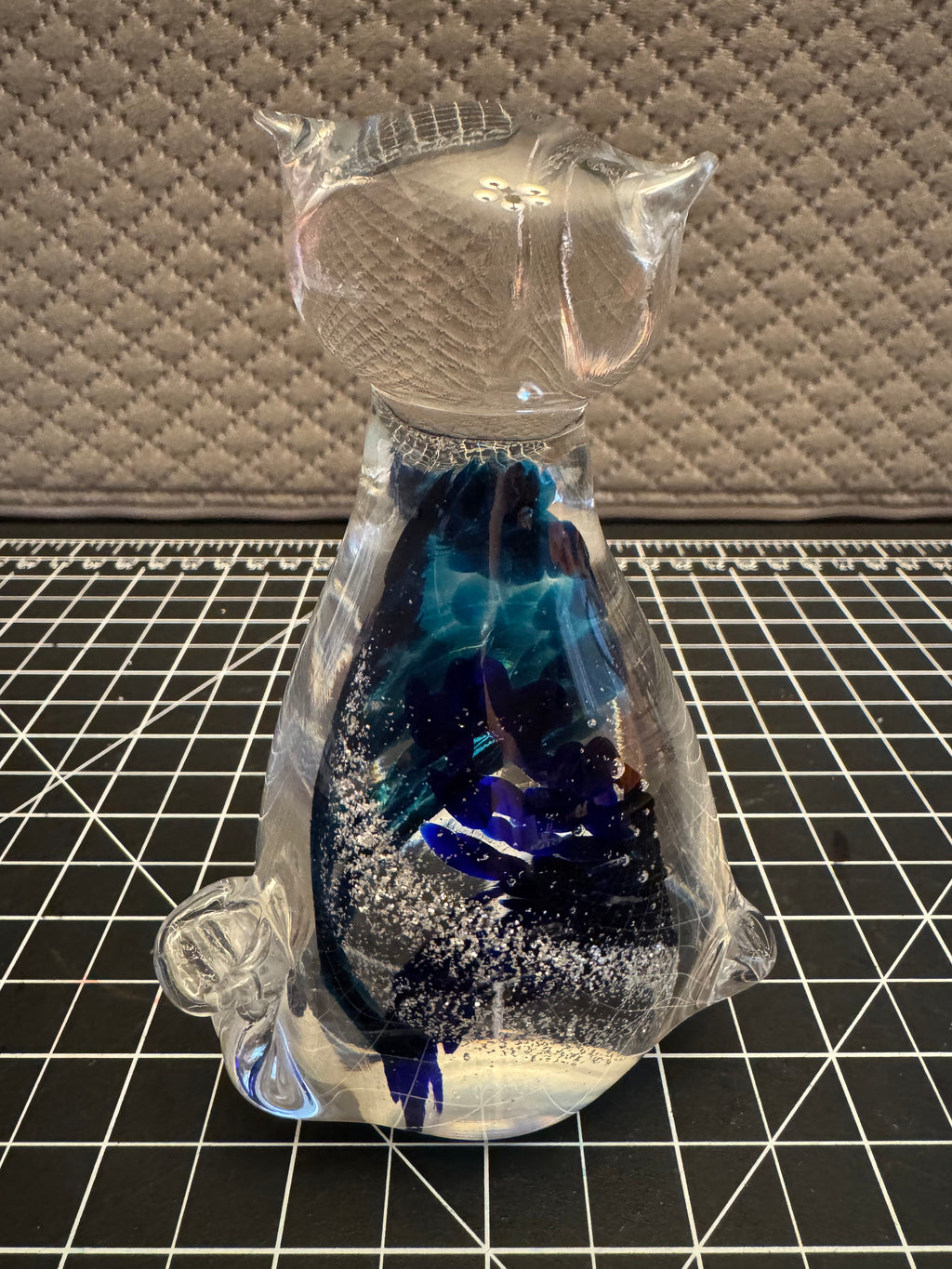 Blue Art Glass Cat Figurine Paperweight Decorative Home Decor Gift