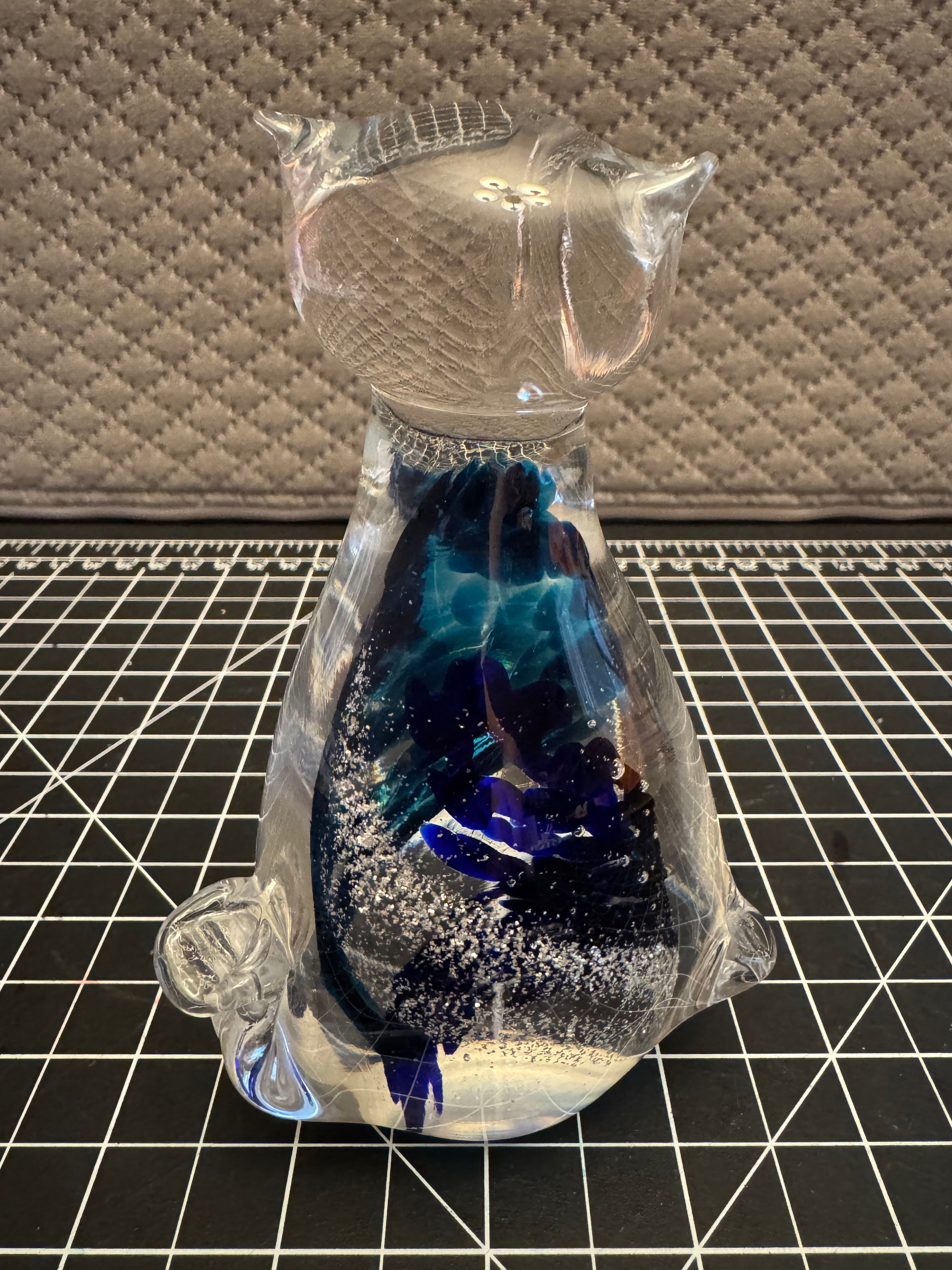Blue Art Glass Cat Figurine Paperweight Decorative Home Decor Gift