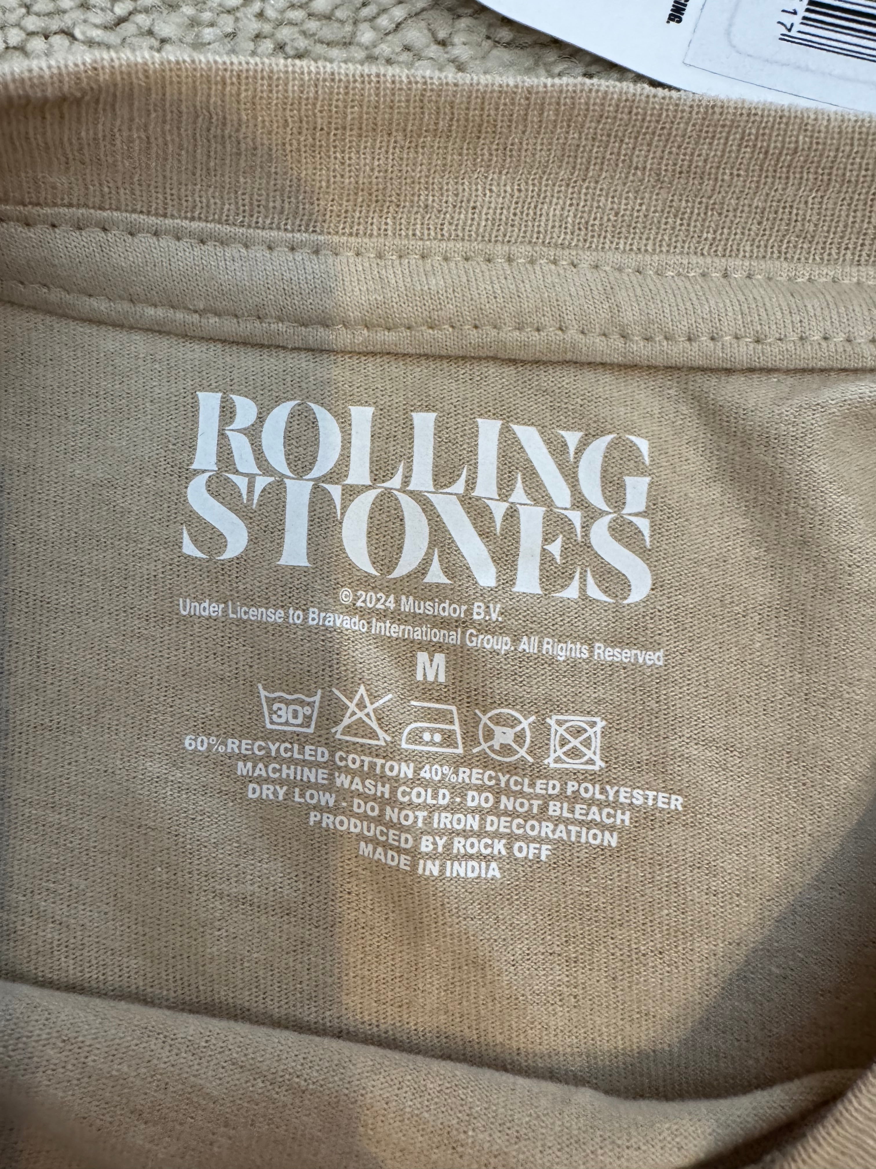 Rolling Stones Graphic T-Shirt Unisex Medium Tan Licensed 2024 Band Tee Rock Off NWT