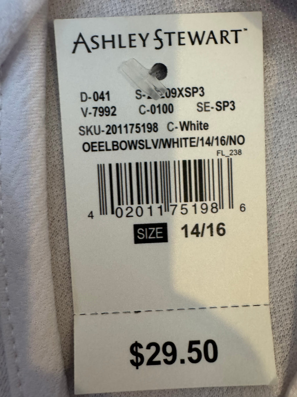 Ashley Stewart White Peplum Blouse Tie Neck Puff Sleeve 14/16 NWT