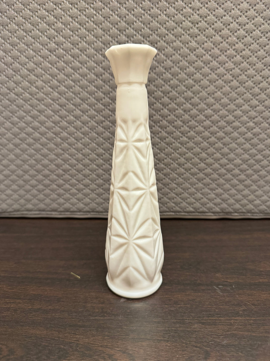 Vintage Milk Glass Vase Starburst Pattern Slim White Bud Vase Cottage Decor