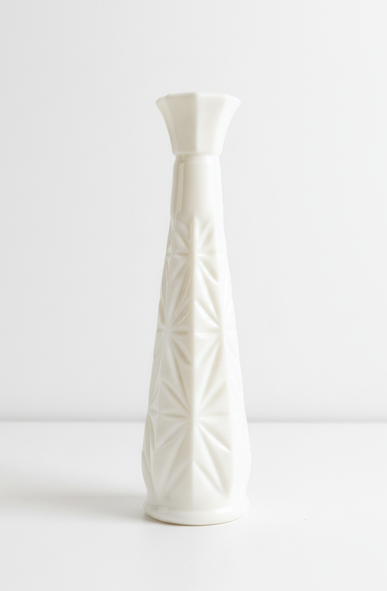 Vintage Milk Glass Vase Starburst Pattern Slim White Bud Vase Cottage Decor