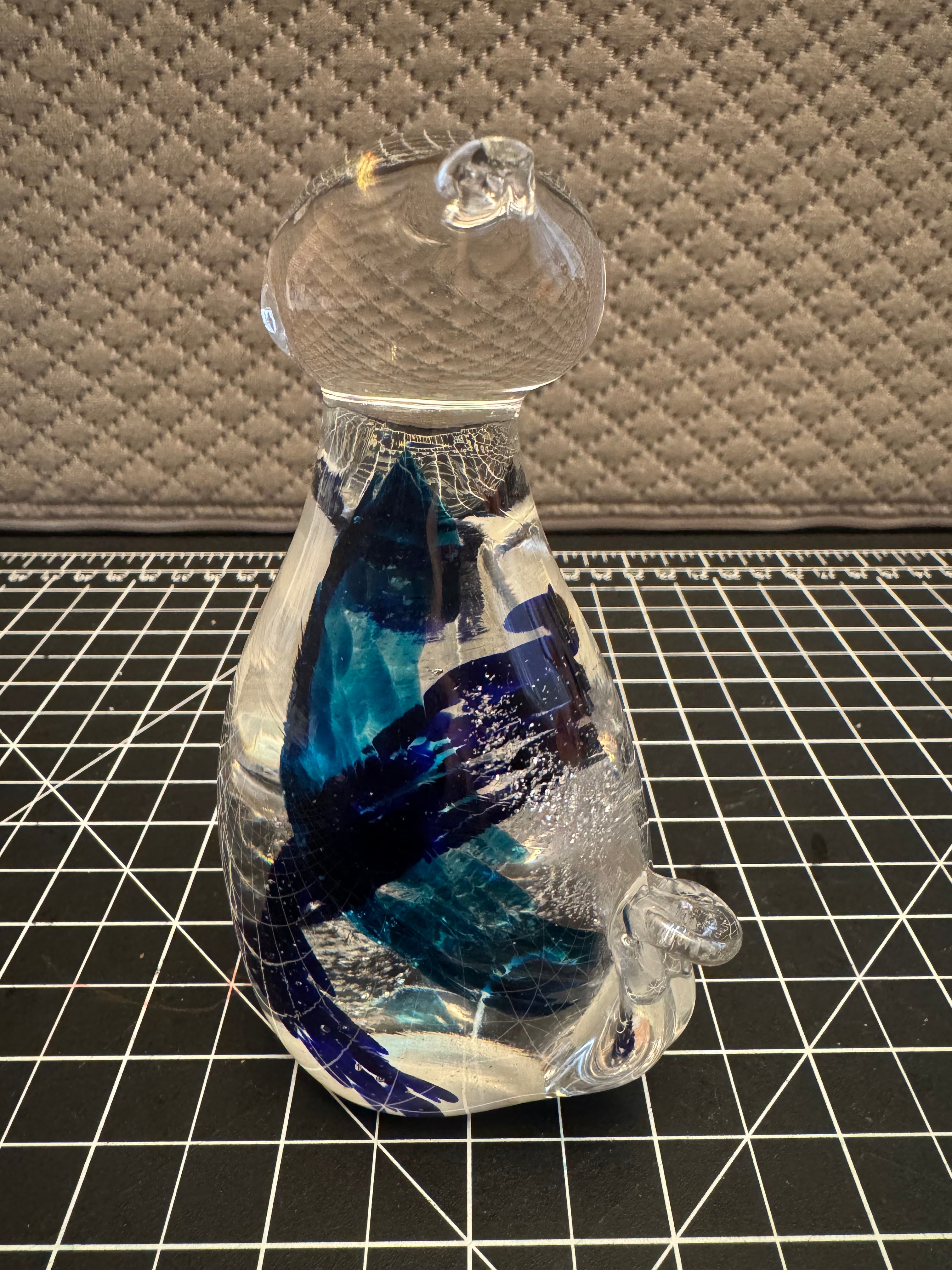 Blue Art Glass Cat Figurine Paperweight Decorative Home Decor Gift