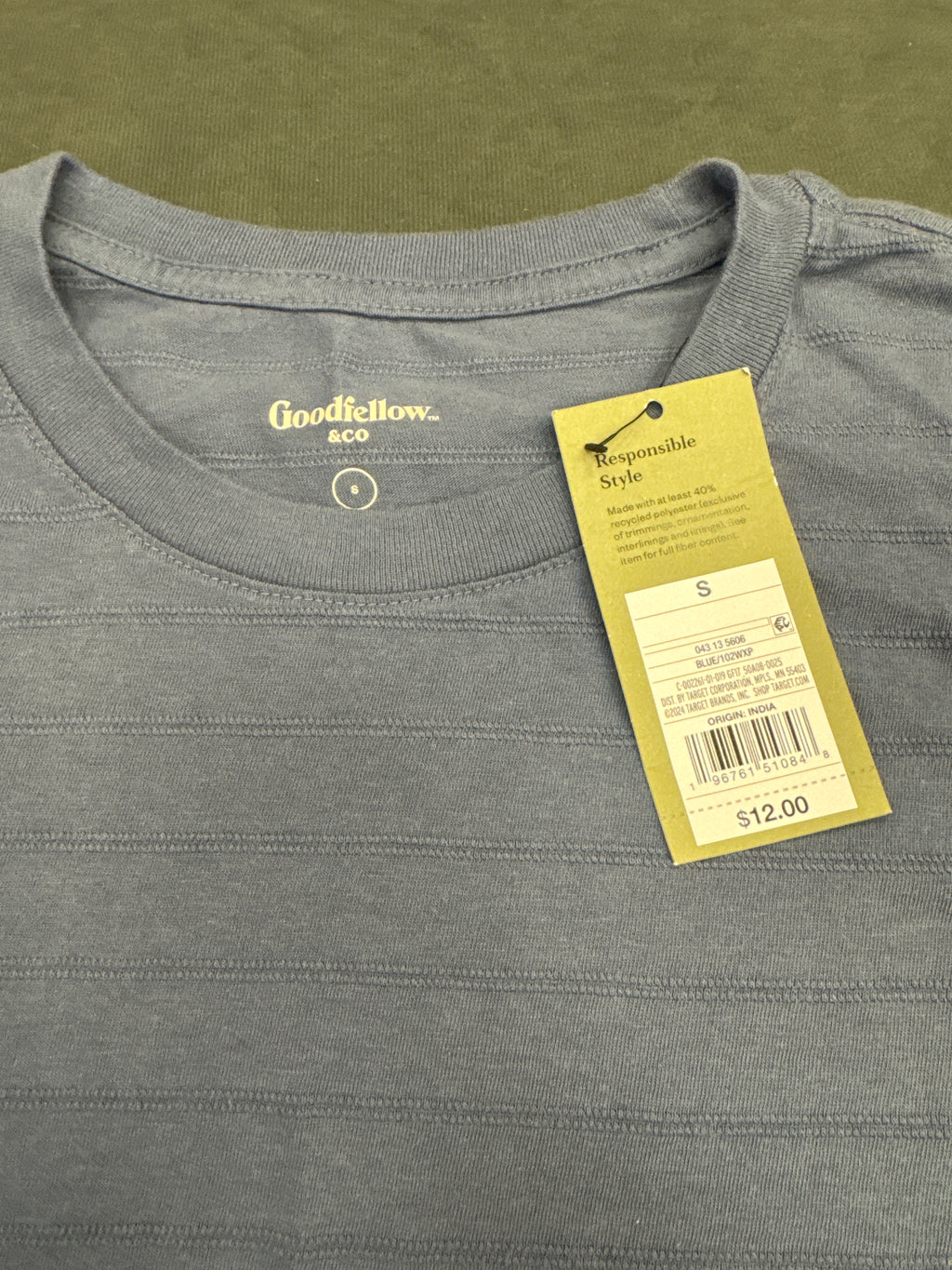 Goodfellow & Co Gray Striped T-Shirt Mens Size Small NWT Short Sleeve Crew Neck Casual