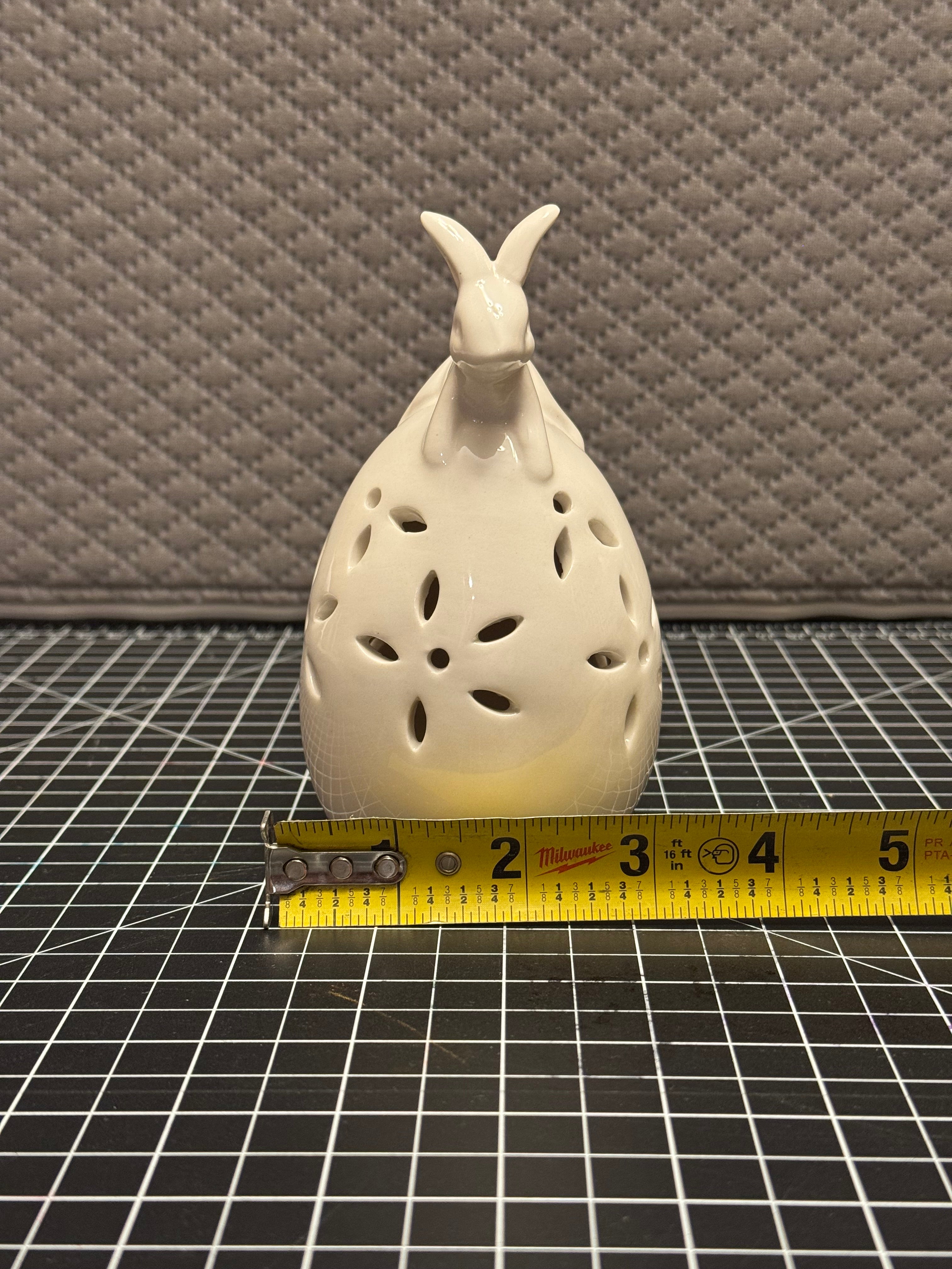 Ceramic Bunny Egg Tealight Holder White Easter Spring Cottage Decor