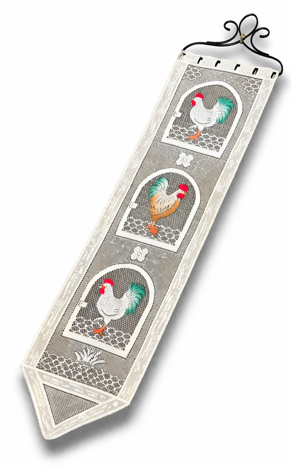 Vintage Lace Rooster Curtain Wall Hanging Farmhouse Kitchen Decor Country Panel