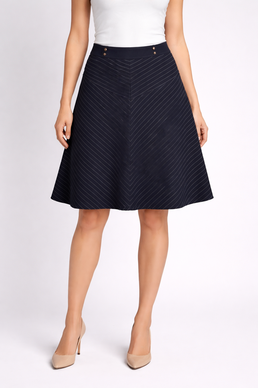 Nautica Women’s Navy Pinstripe A-Line Skirt Size 6 Classic Preppy Career Skirt Stretch