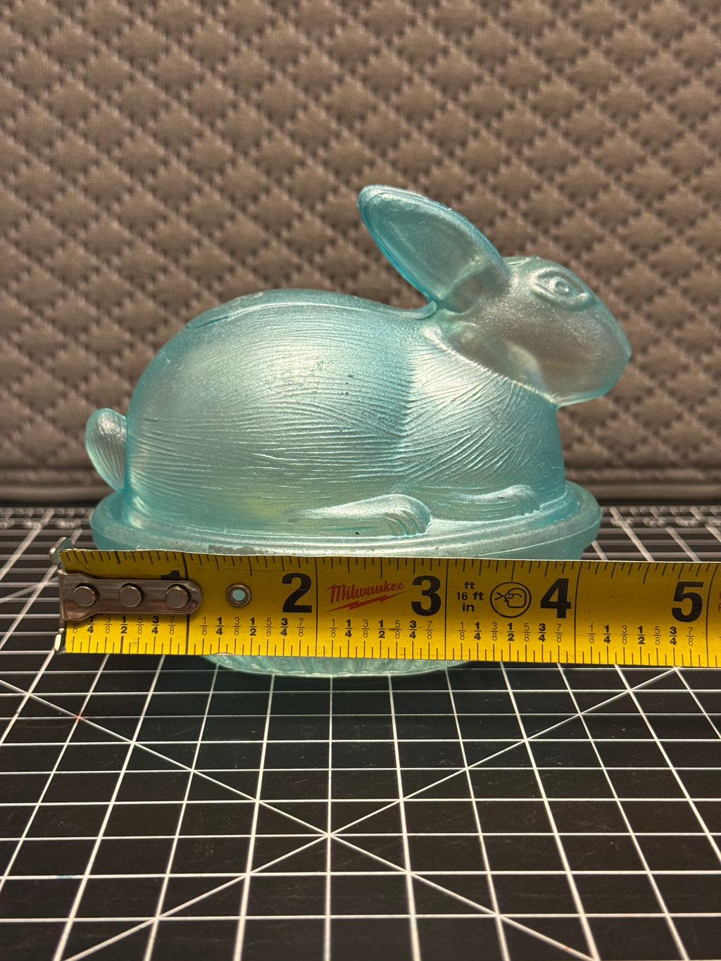 Aqua Glass Bunny on Nest Covered Dish Easter Rabbit Candy Dish Vintage Style