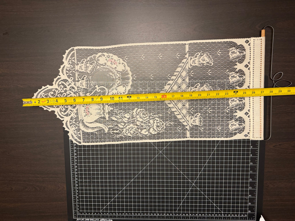 Vintage Lace Wall Hanging Curtain Panel Teapot Tea Cups Floral Cottagecore Kitchen Decor