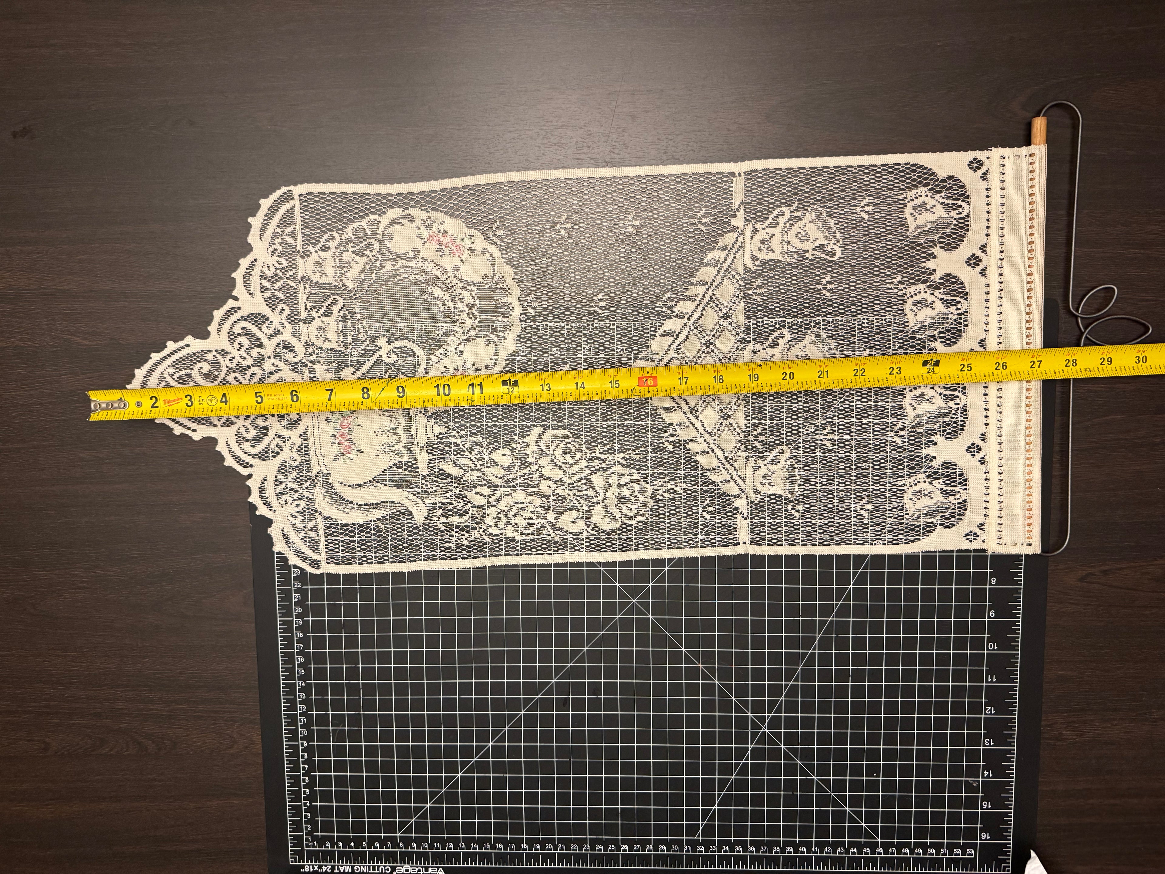 Vintage Lace Wall Hanging Curtain Panel Teapot Tea Cups Floral Cottagecore Kitchen Decor