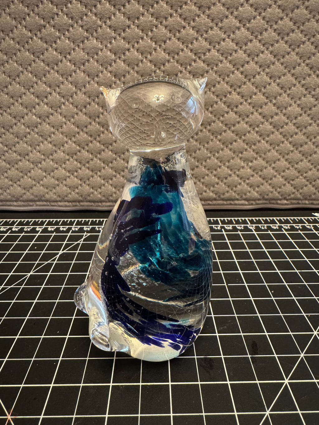 Blue Art Glass Cat Figurine Paperweight Decorative Home Decor Gift