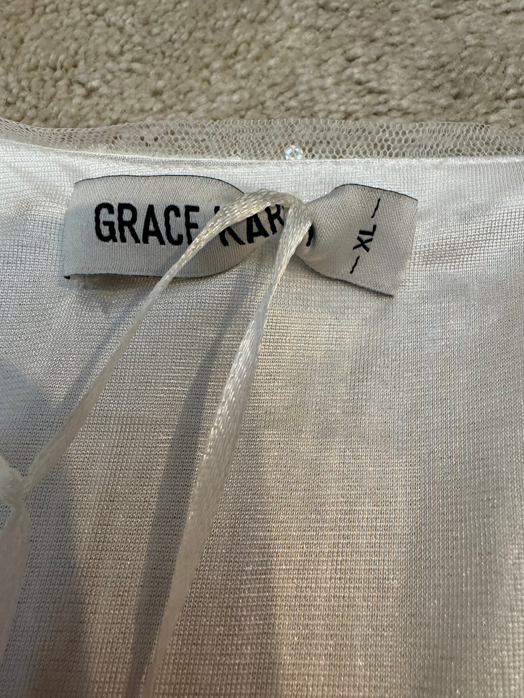 Grace Karin XL White Sequin V Neck Blouse Party Top NWT