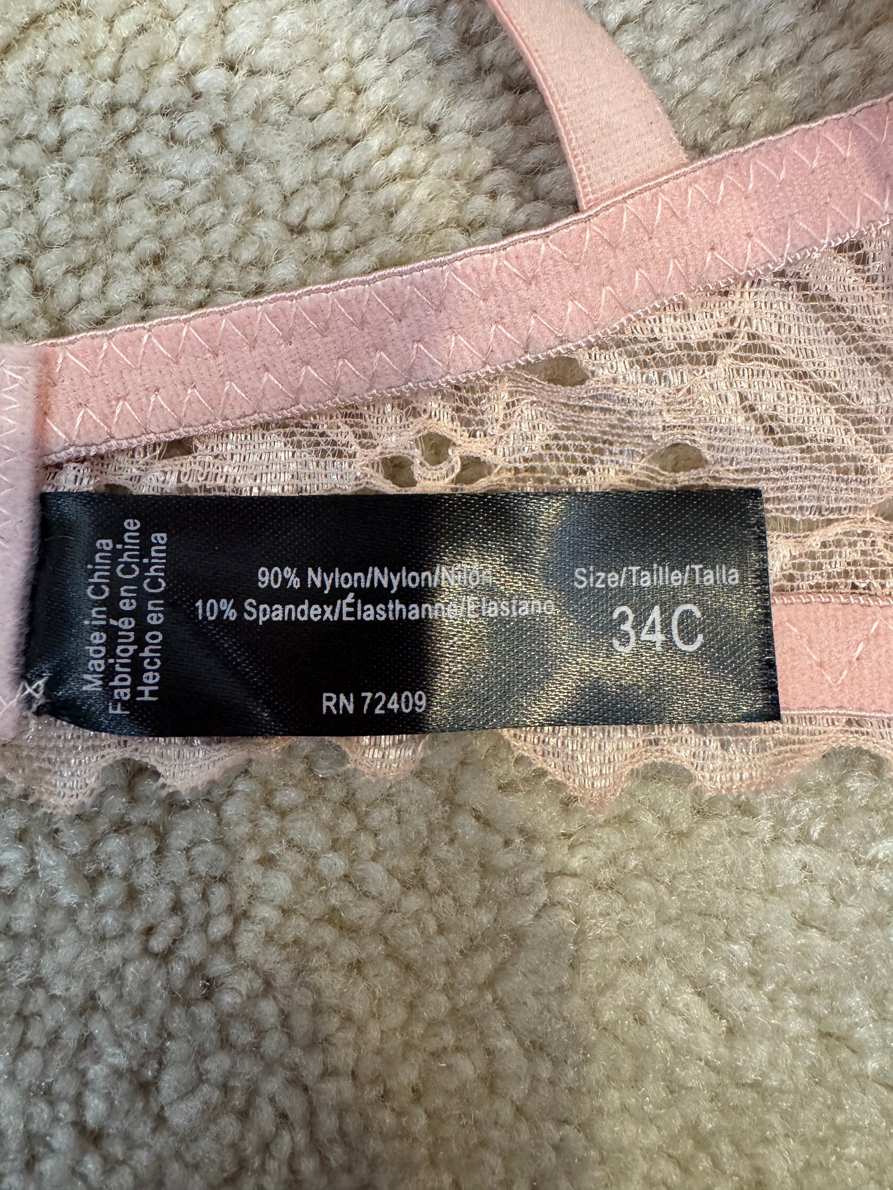 René Rofé 34C Push Up Bra Pink Lace Underwire Padded Floral Lingerie NWT
