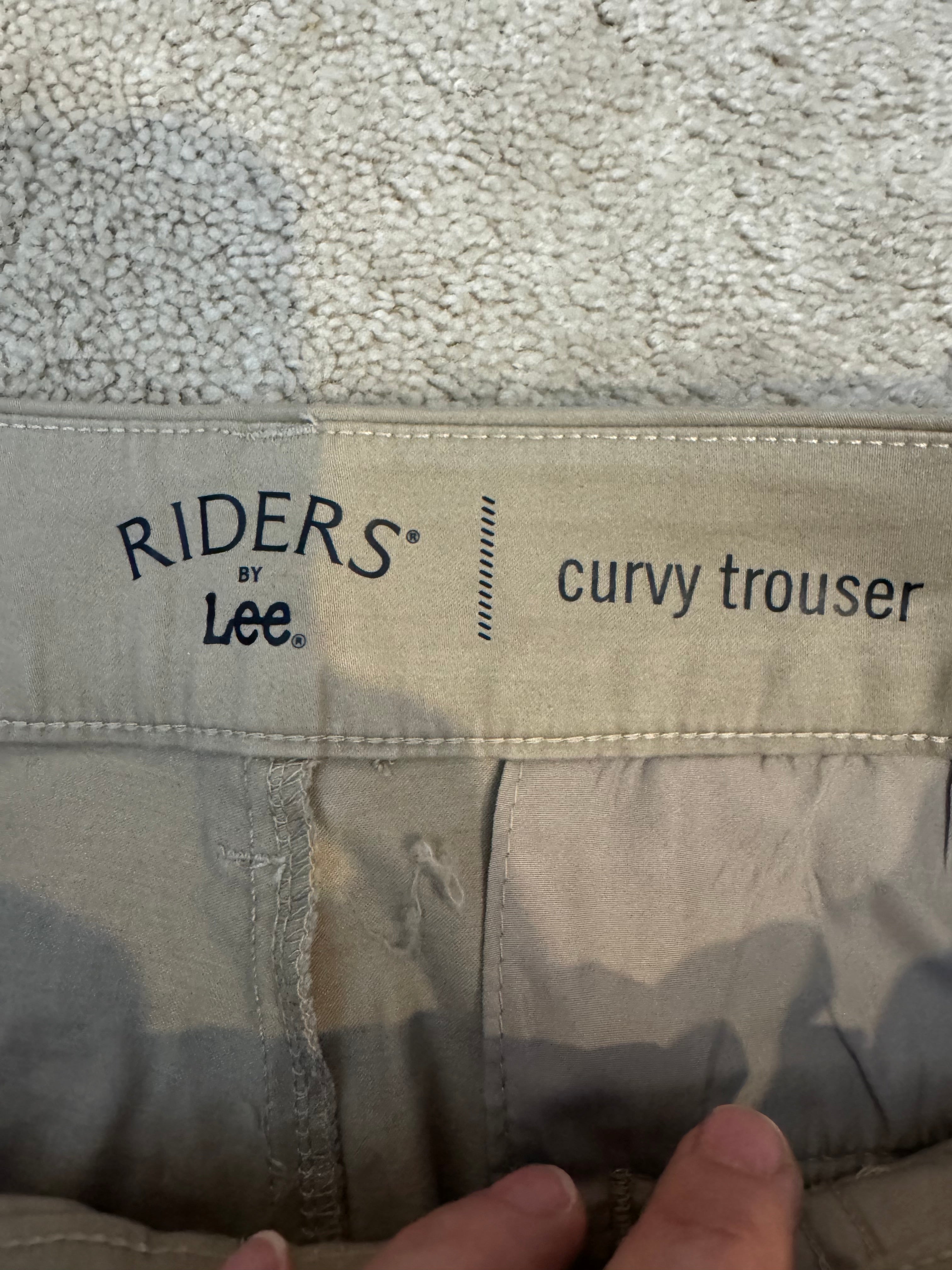 Riders by Lee Curvy Fit Khaki Chino Trousers Size 12P Midrise Stretch Bootcut Work Pants
