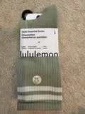 Lululemon Daily Essential Crew Socks L Fog Green Stripe Rare NWT