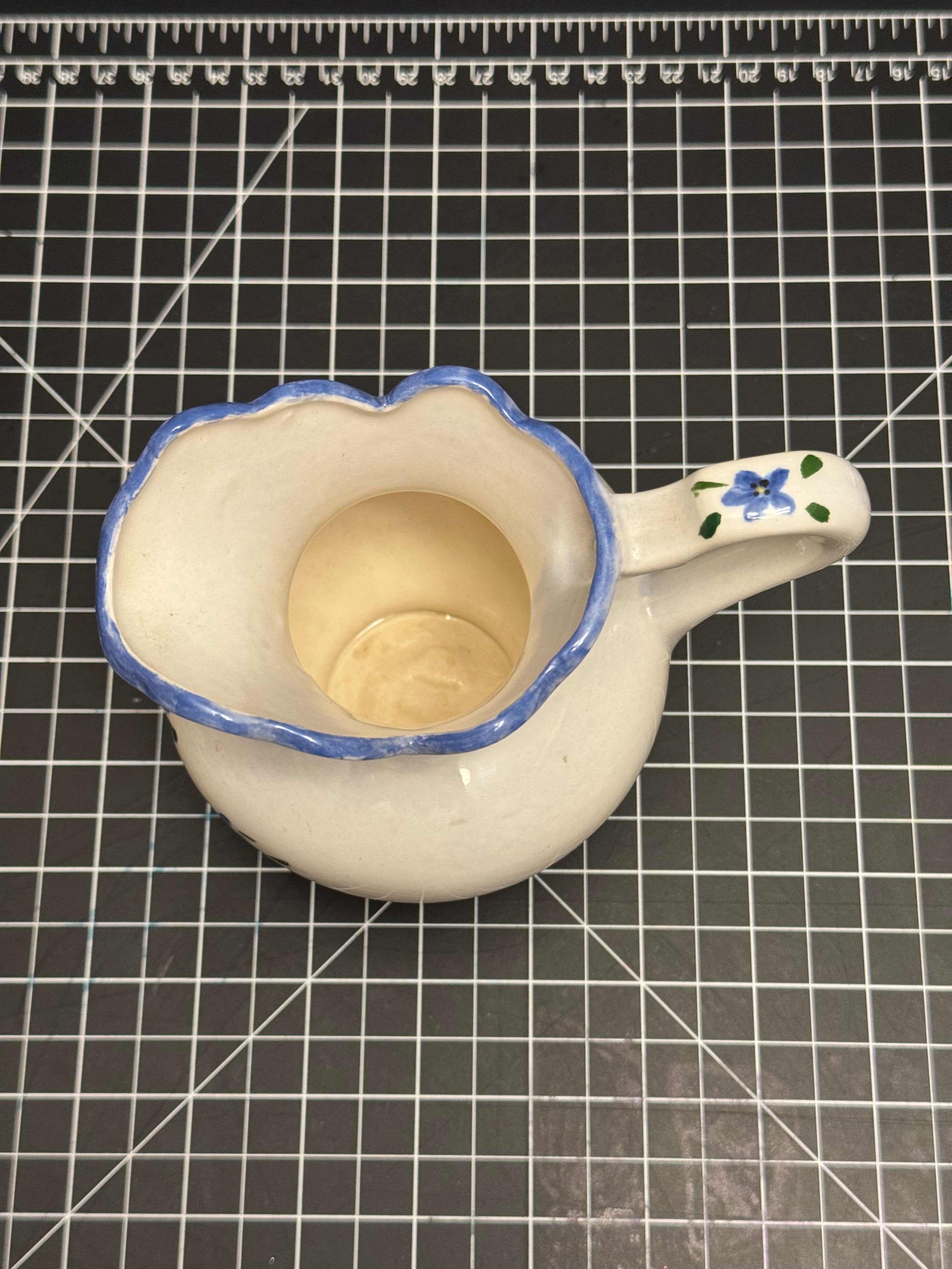 Vintage Style Blue Floral Creamer Pitcher Cottage Farmhouse Decor