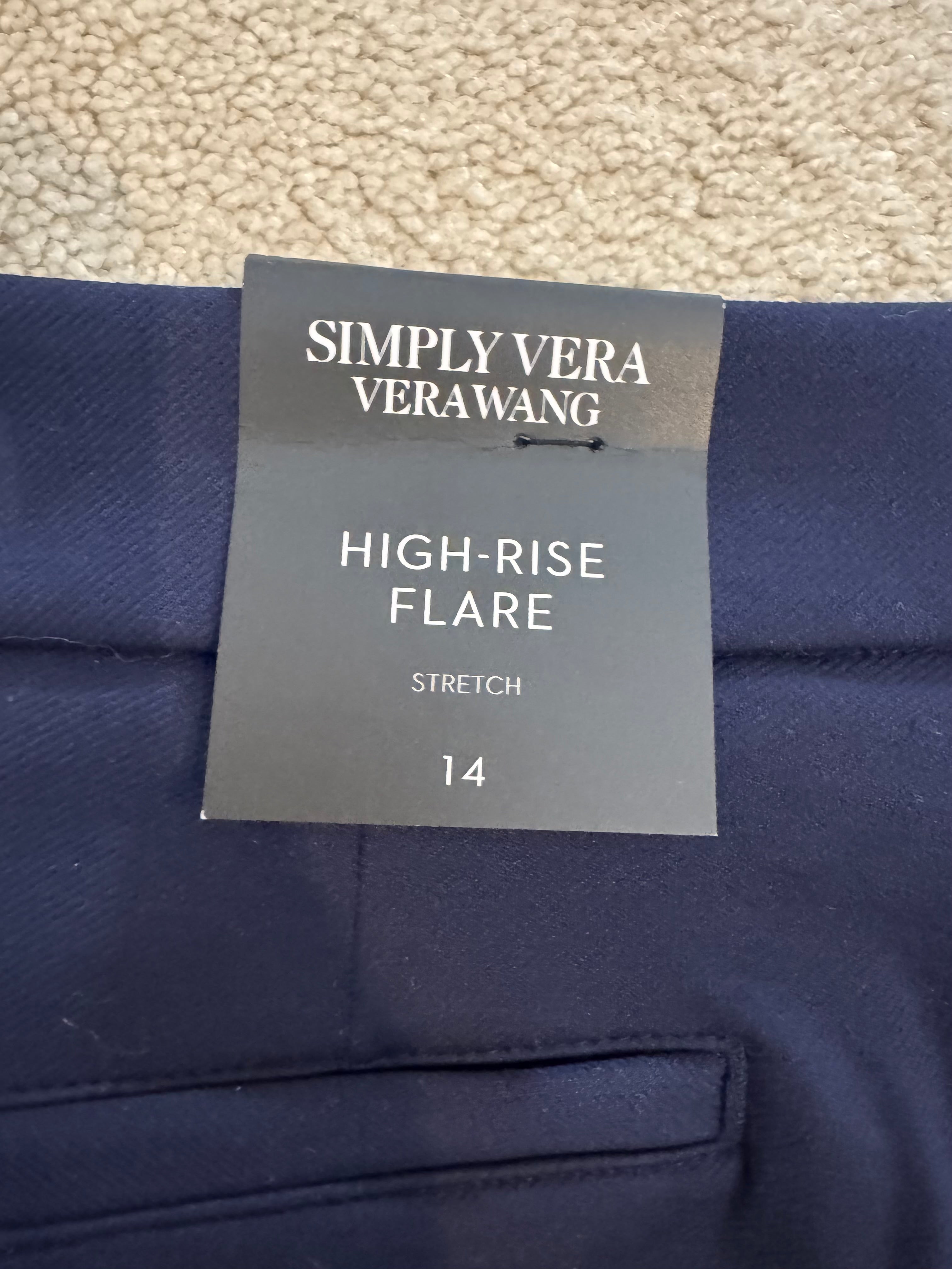 Simply Vera Vera Wang Navy High Rise Flare Pants 14 NWT