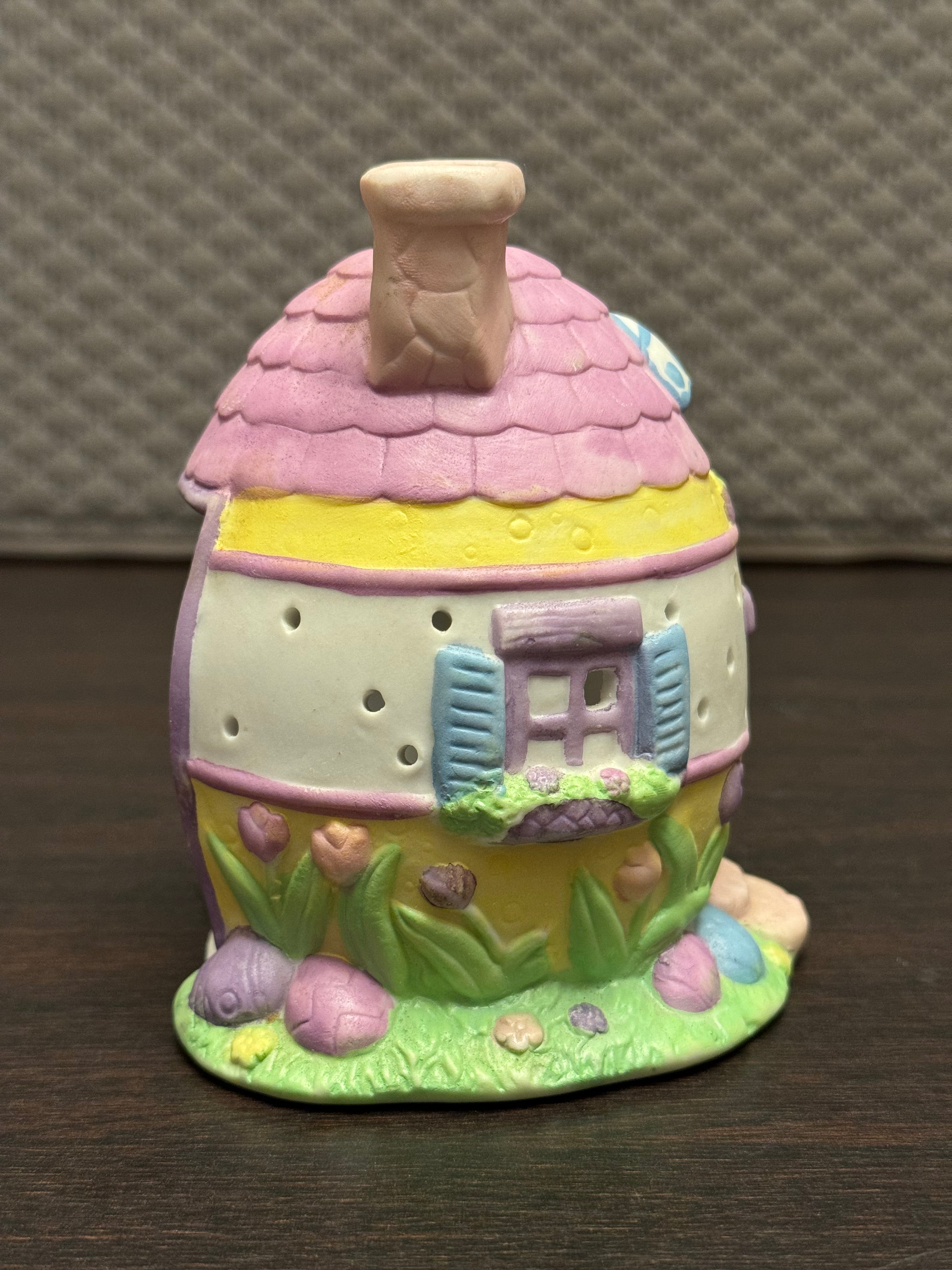Vintage Easter Egg House Tealight Holder Pastel Cottage Fairy Garden Decor