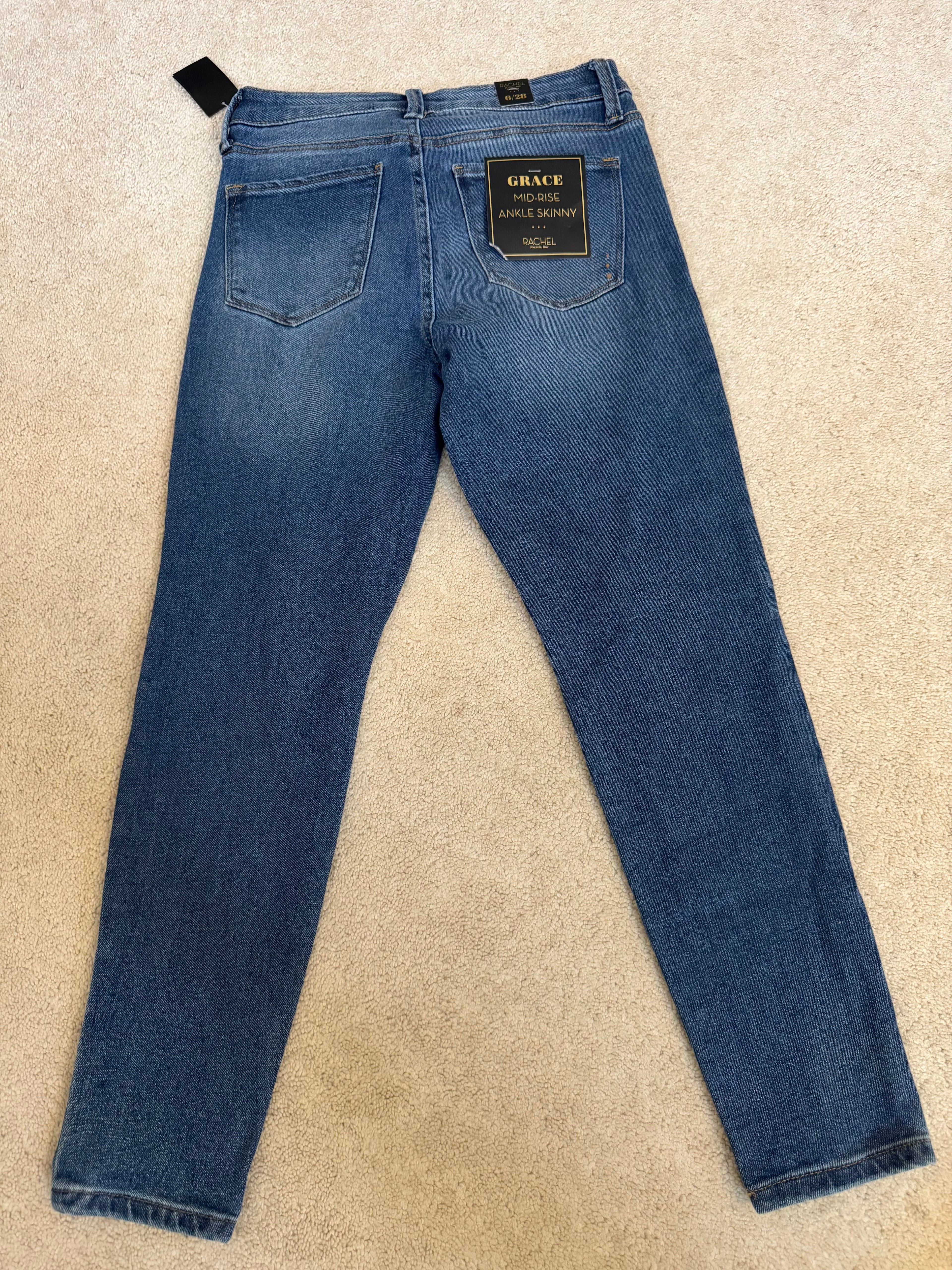 Rachel Roy RACHEL Grace Mid Rise Ankle Skinny Jeans Distressed NWT Size 6/28