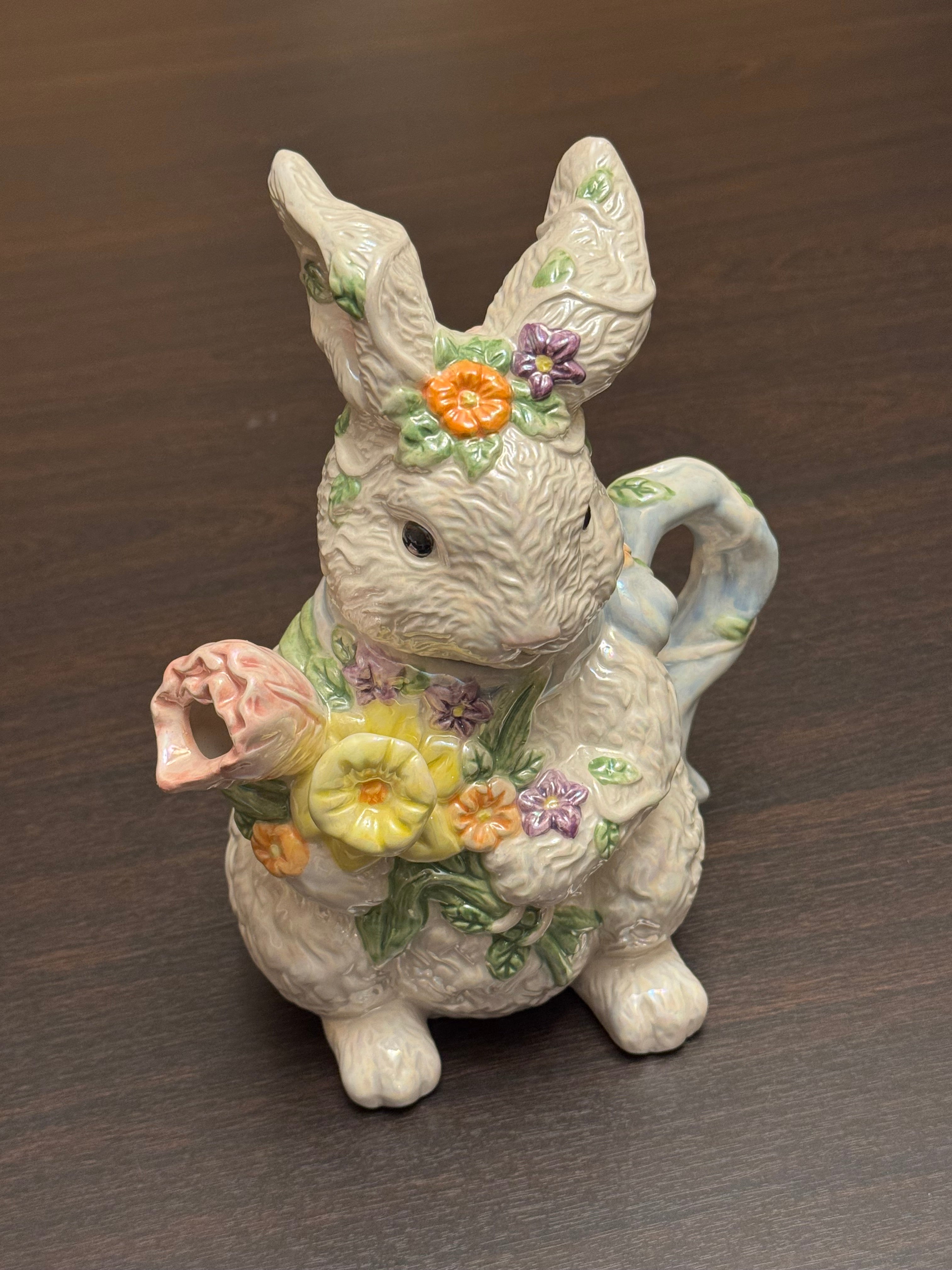 Bella Casa Ganz Bunny Pitcher Spring Easter Floral Ceramic