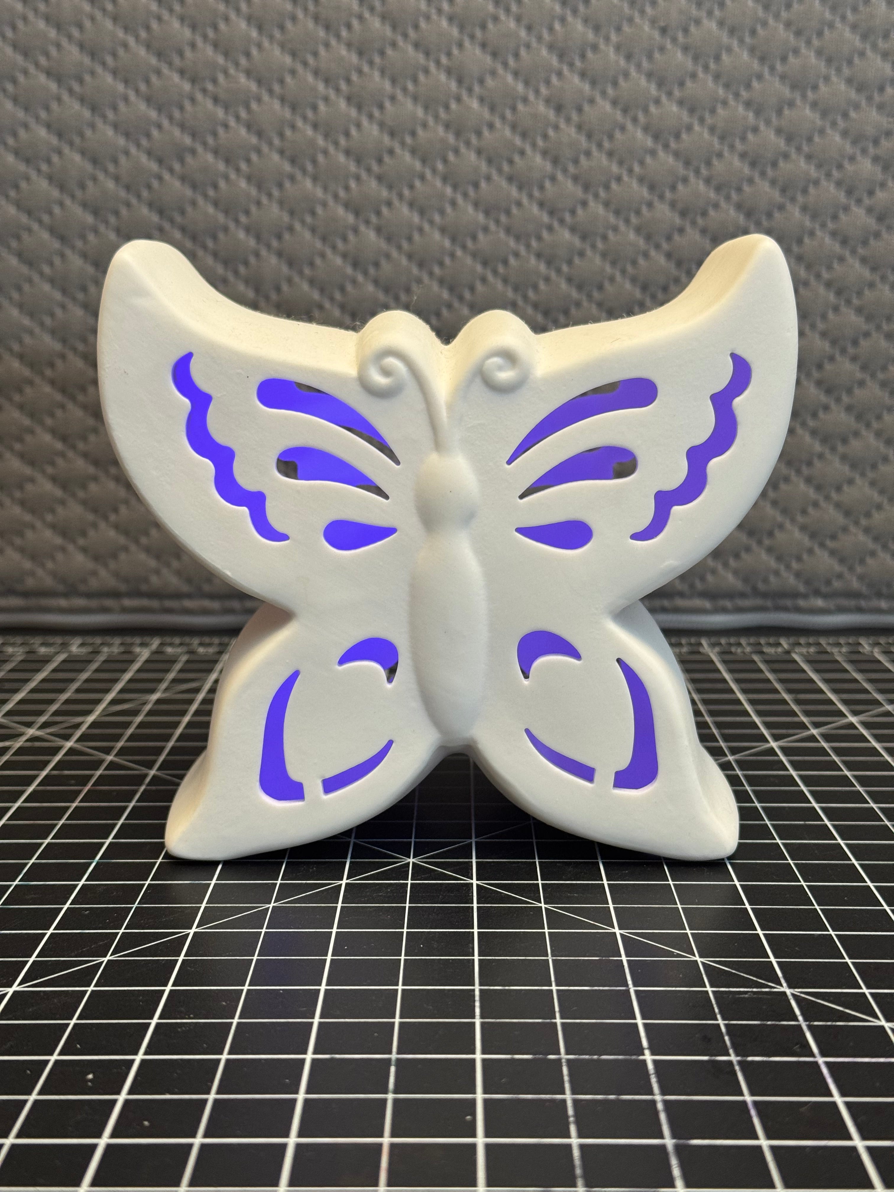 LED Butterfly Night Light White Ceramic Purple Glow Lamp Battery Operated