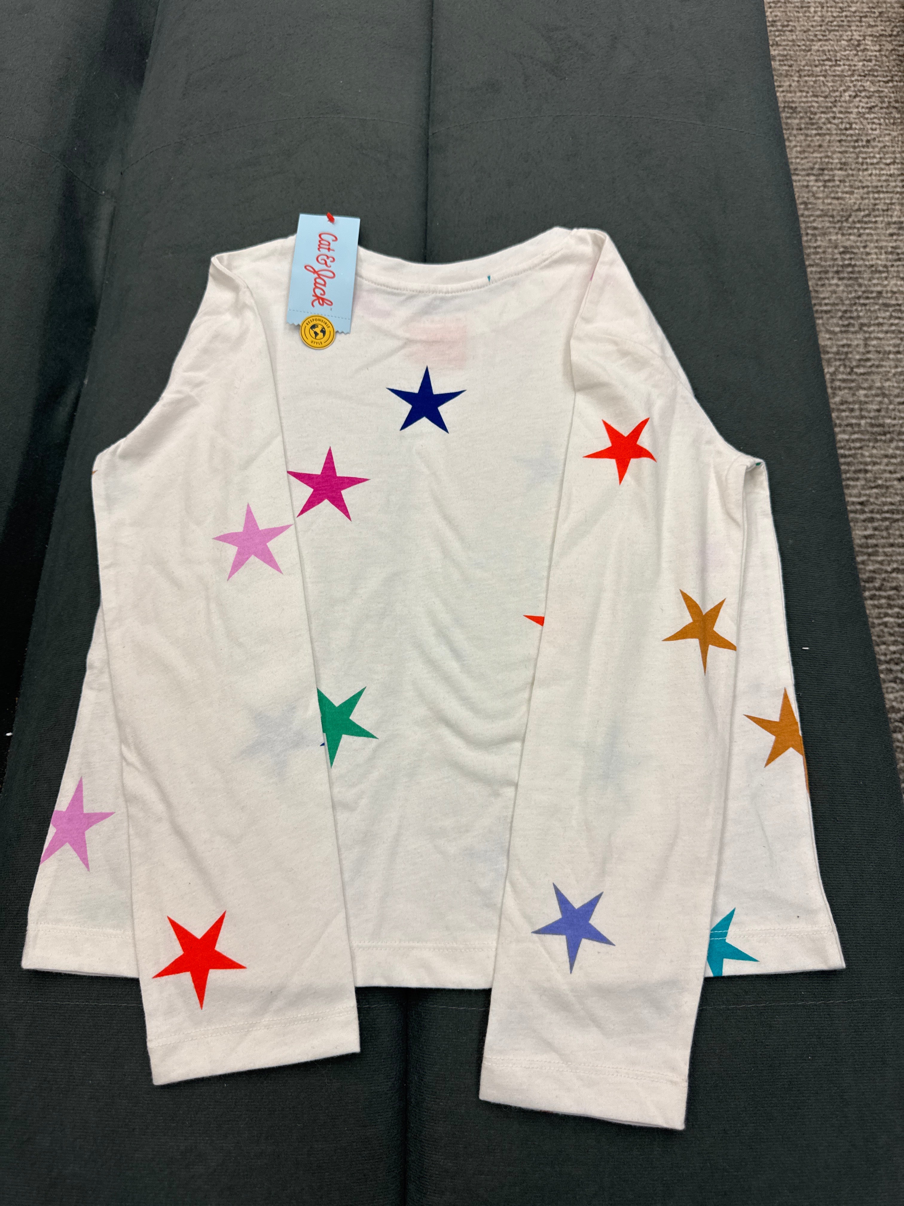 Cat & Jack Girls Star Print Long Sleeve Shirt Cream Multicolor Stars Kids NWT Multiple Sizes