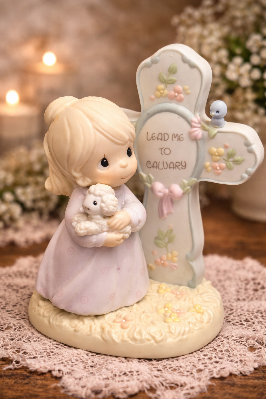 Precious Moments Lead Me to Calvary 1996/1997 Enesco Girl Cross Figurine
