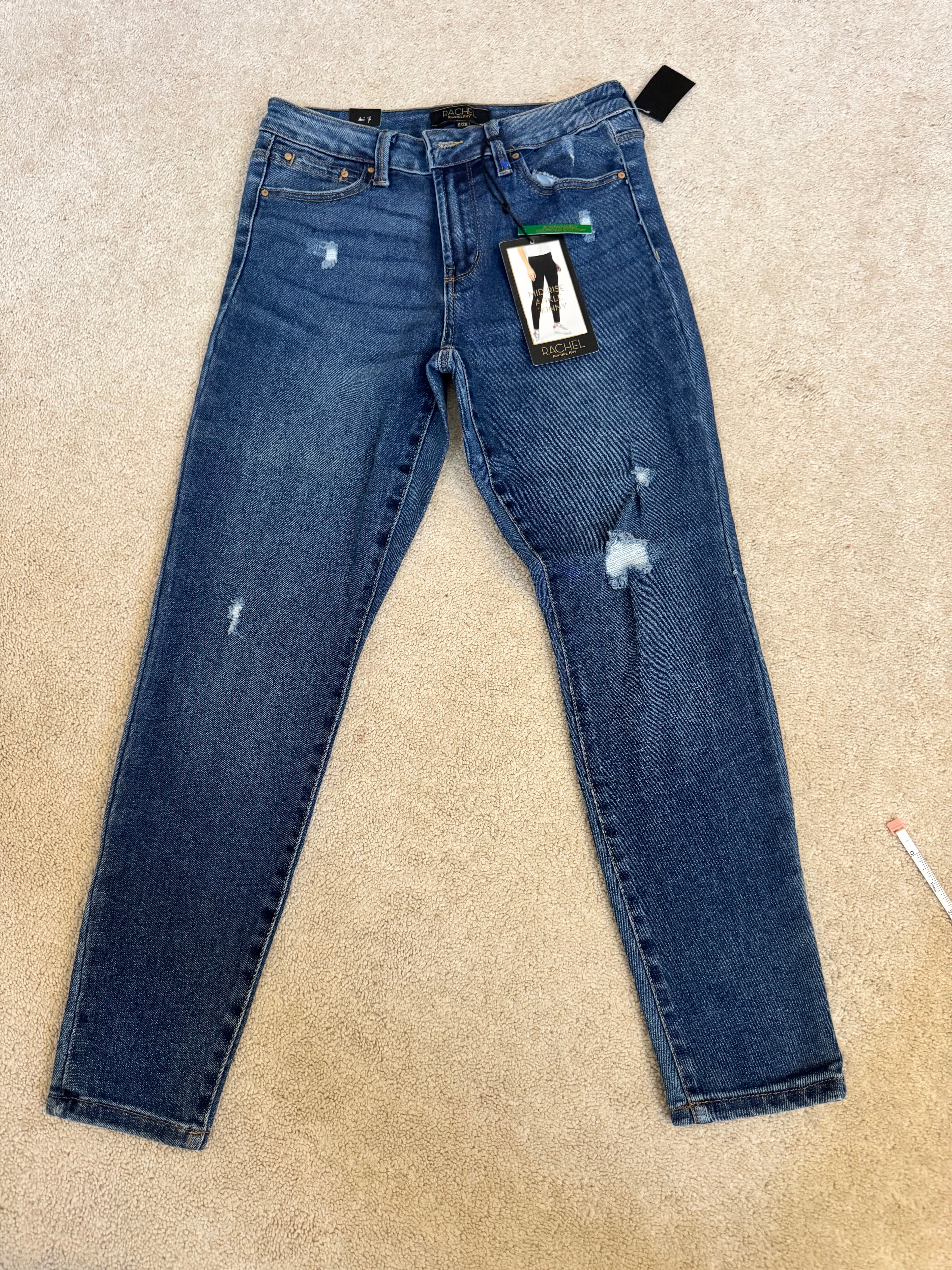 Rachel Roy RACHEL Grace Mid Rise Ankle Skinny Jeans Distressed NWT Size 6/28