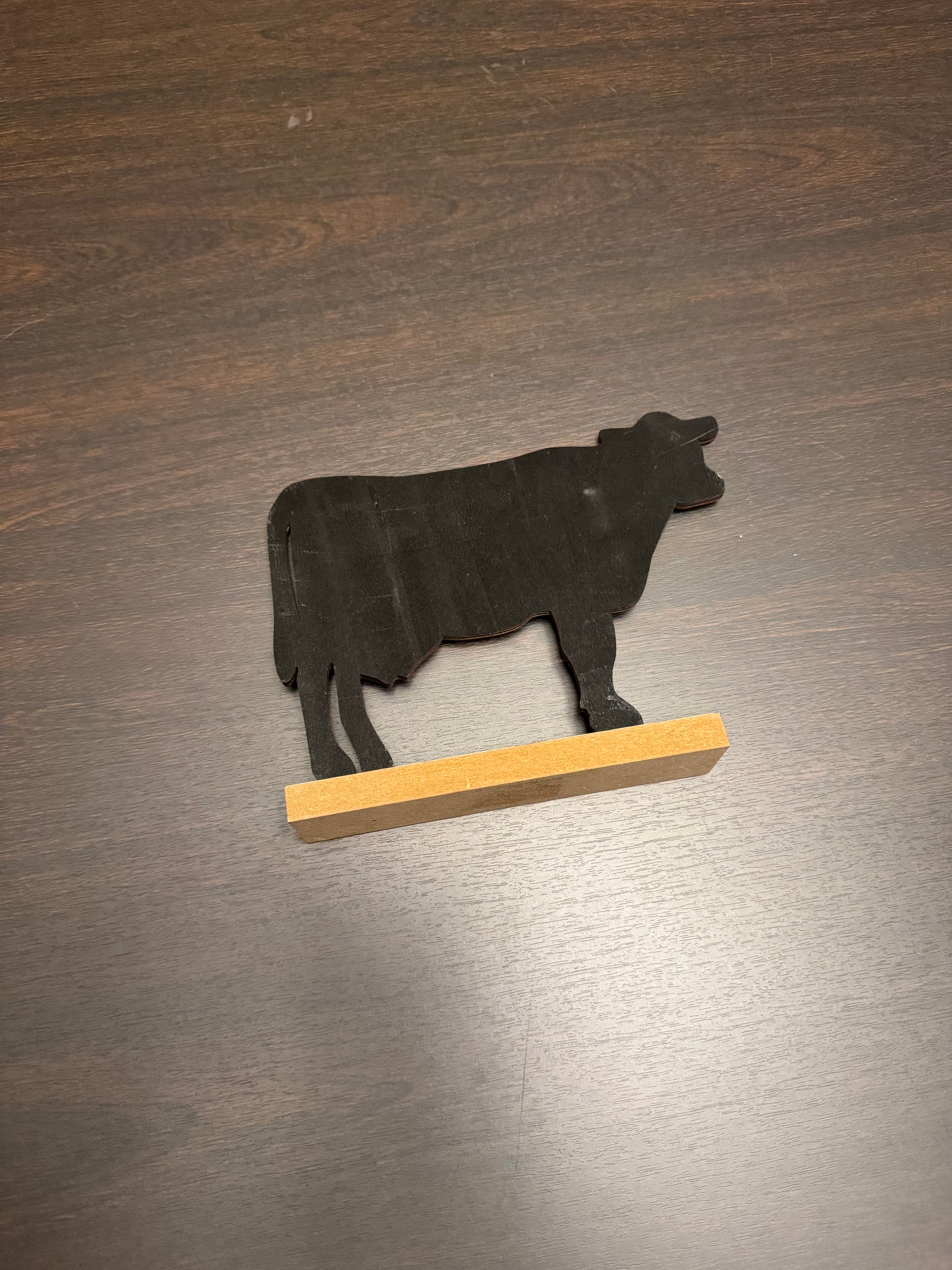Farmhouse Wooden Cow Decor Black Silhouette Rustic Shelf Table Sign