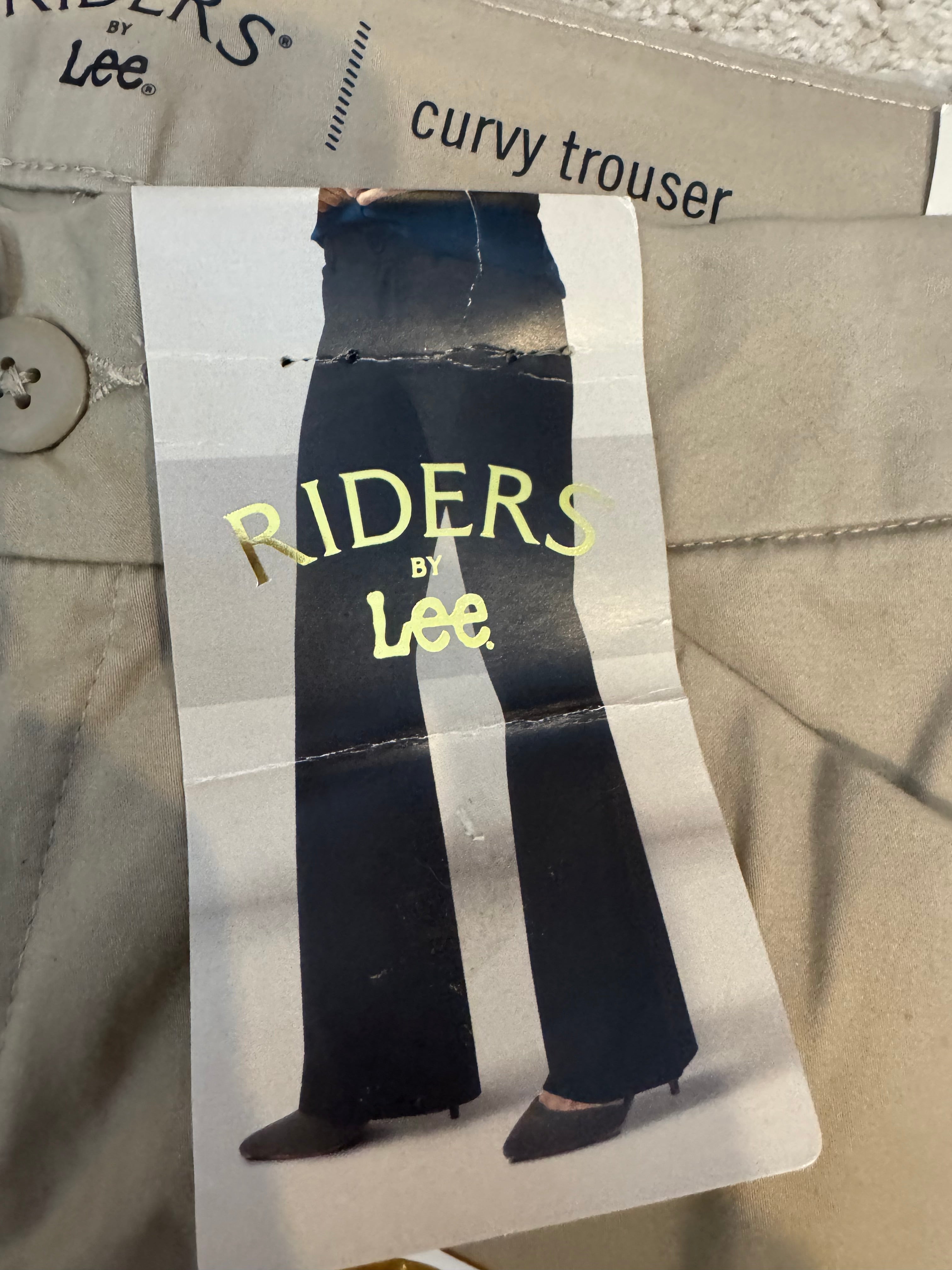 Riders by Lee Curvy Fit Khaki Chino Trousers Size 12P Midrise Stretch Bootcut Work Pants